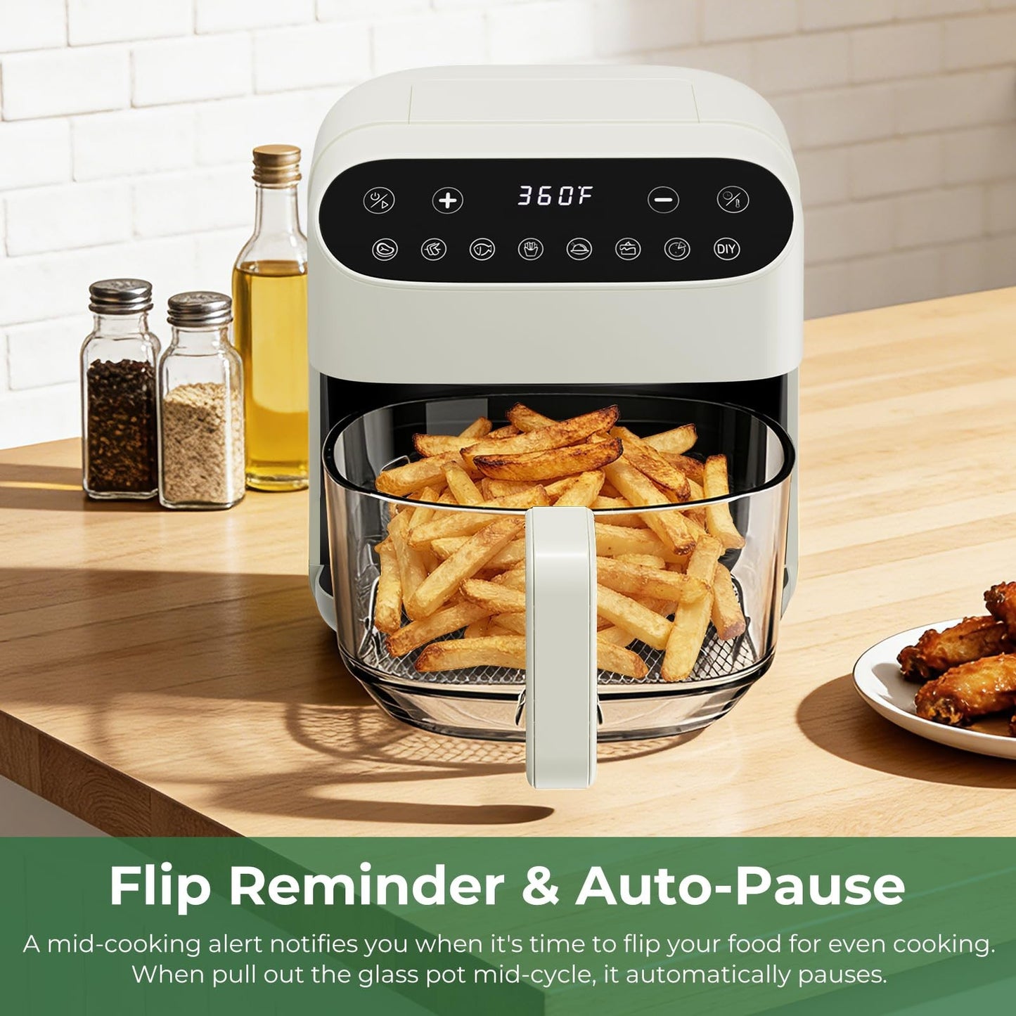 5 Quart Glass Air Fryer - Non-Toxic Borosilicate Basket, 8 Cooking Modes, BPA-Fr5