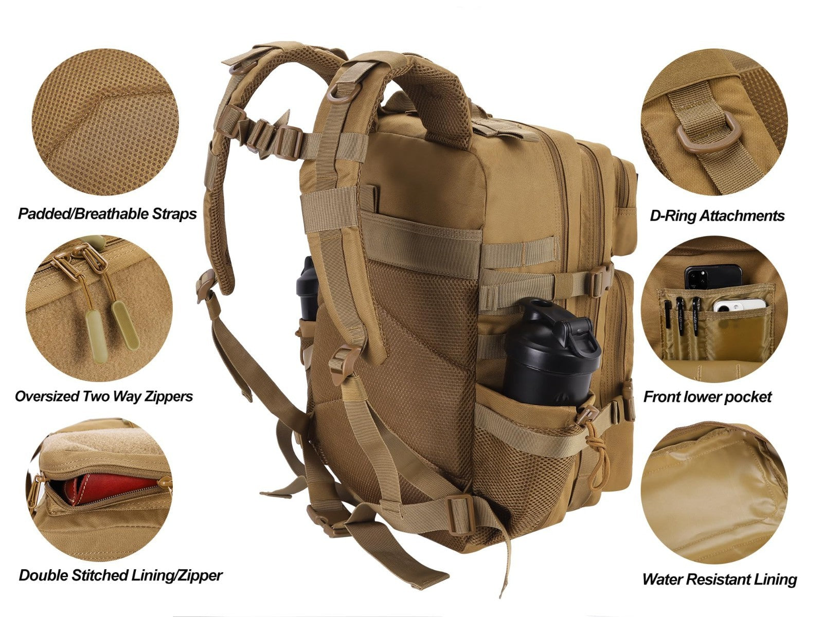 Tactical 45L Military Backpack for Men & Women   3 Day Assault Rucksack with Mol4