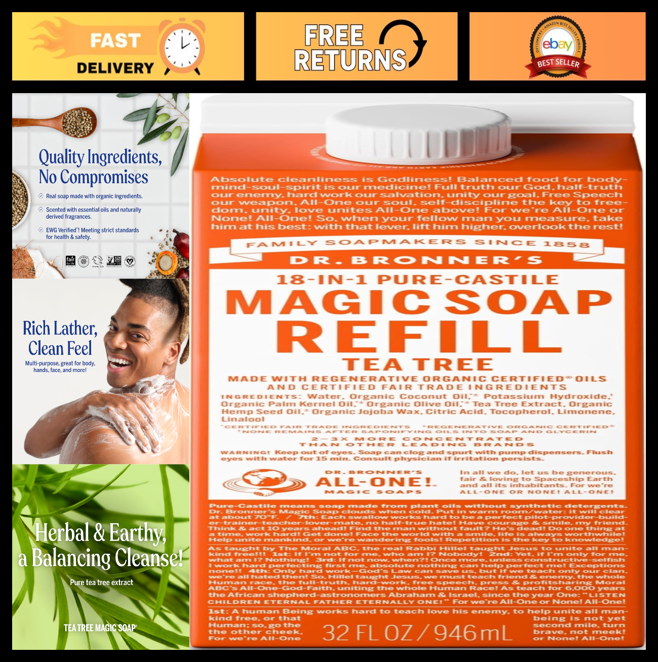 Pure Castile Liquid Soap Refill - Tea Tree, 32 oz - Organic, Vegan, Multi-Use fo0