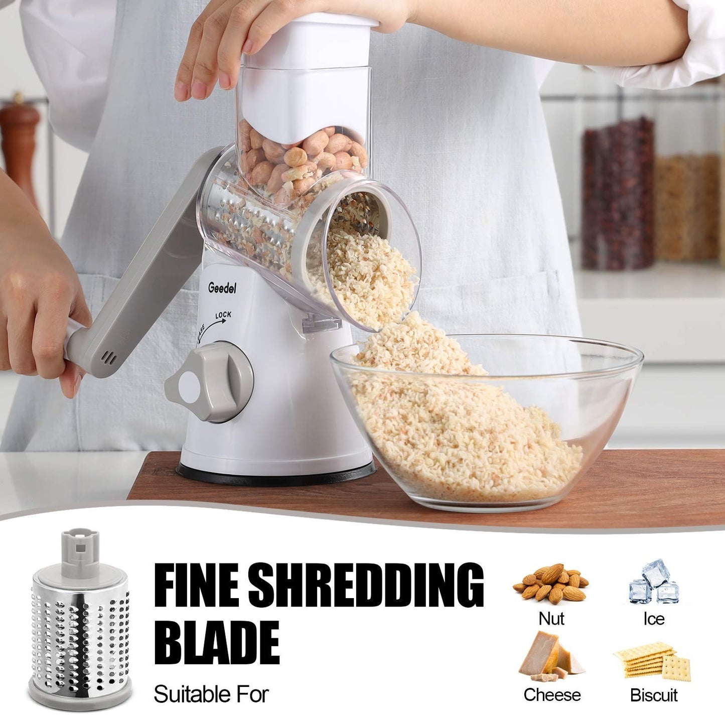 Rotary Cheese Grater & Vegetable Slicer   3 Blades, Stainless Steel, Fast Cuttin5
