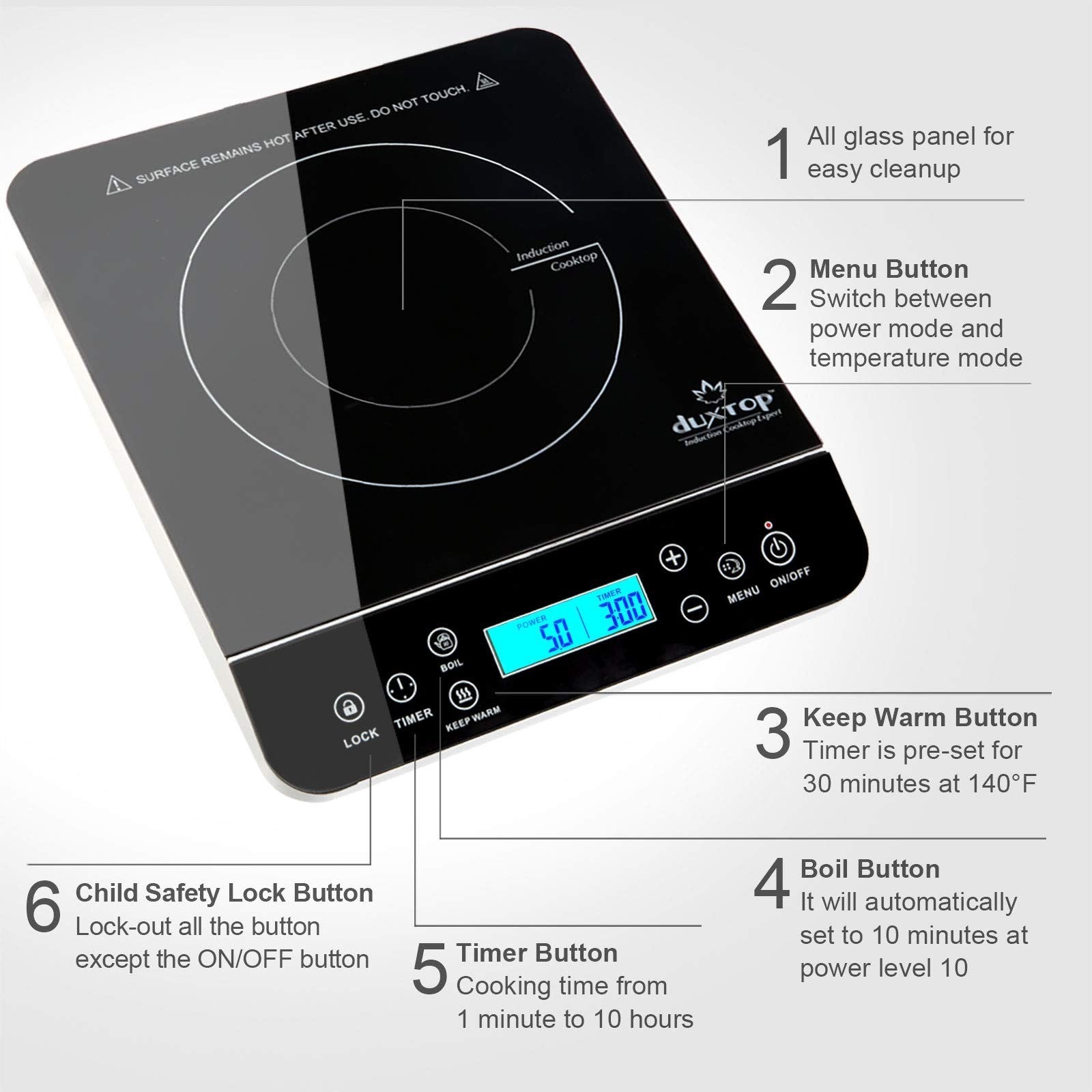Portable Induction Cooktop 1800W, Countertop Burner with LCD Touch Control, Hot3