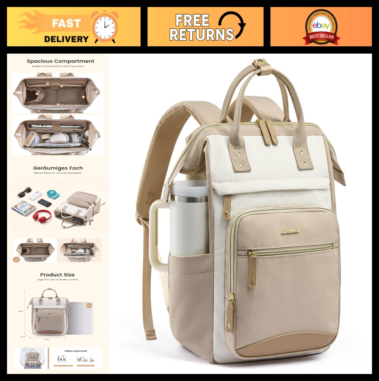 Large Capacity Laptop Backpack for Women   15.6" Waterproof Work Bag, Travel & S0