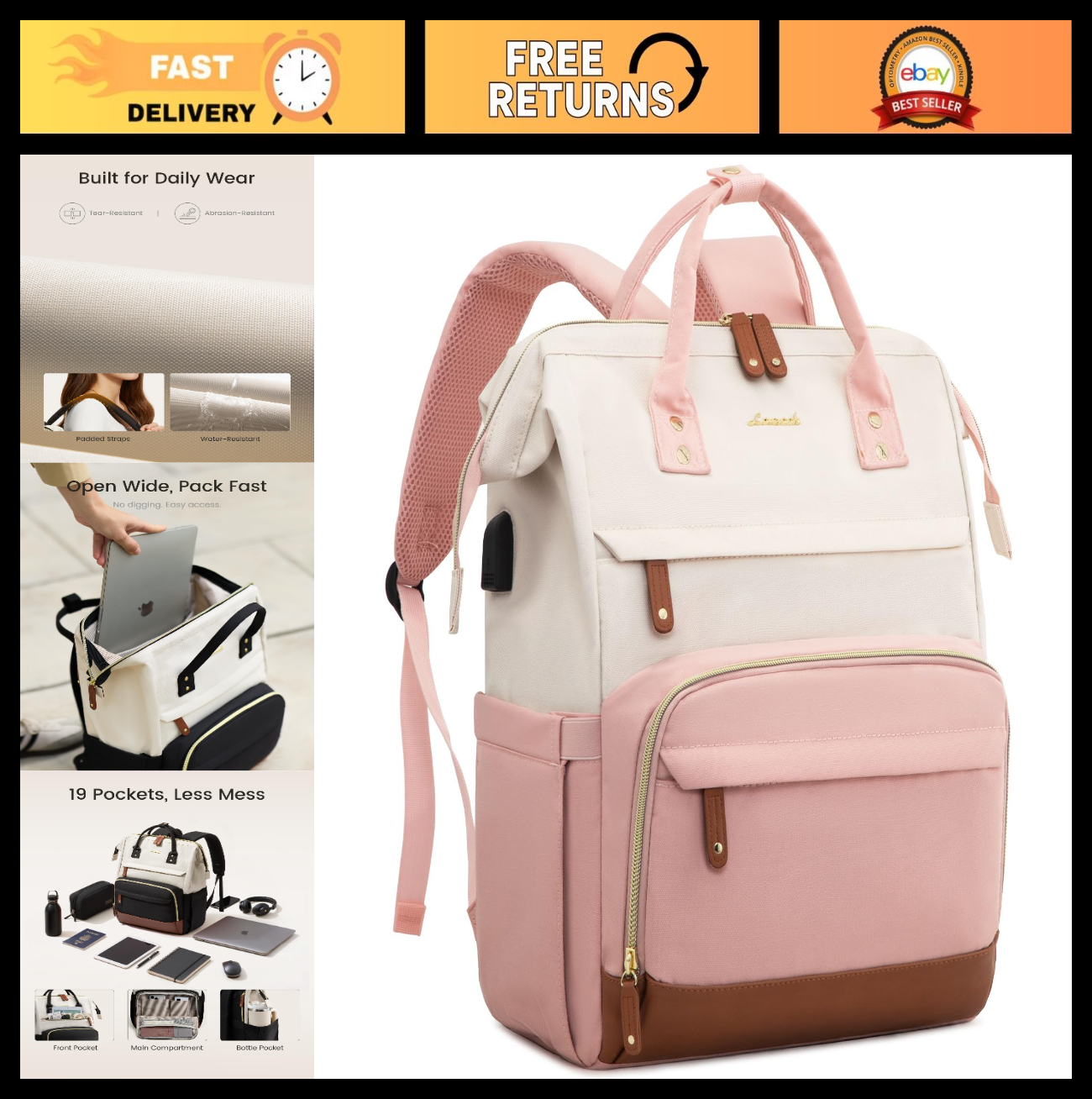 Stylish 15.6" Laptop Backpack for Women, Waterproof Large Capacity Work & Travel0