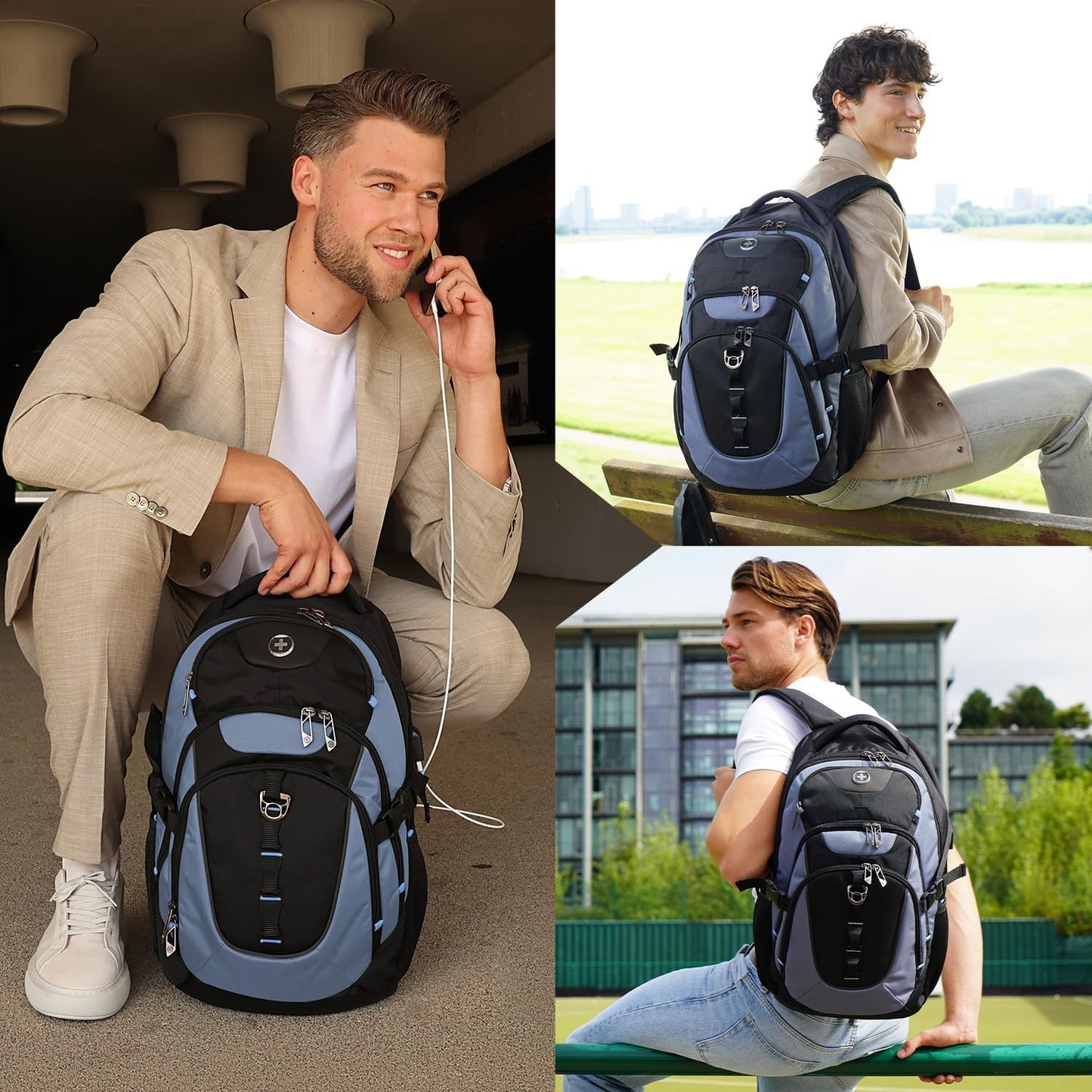 Stylish Travel Laptop Backpack with USB Charging, Fits 15.6" Computer, 31L, Haze5