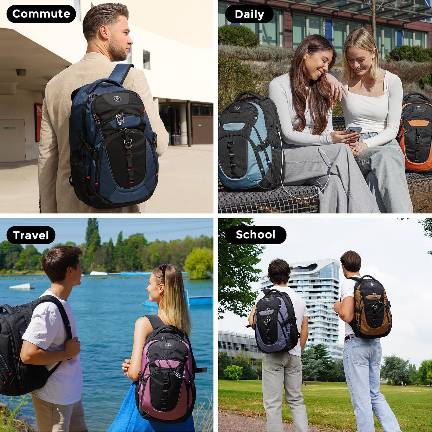 Stylish Laptop Backpack with USB Charging Port, Fits 15.6" Computer, 31L Travel2