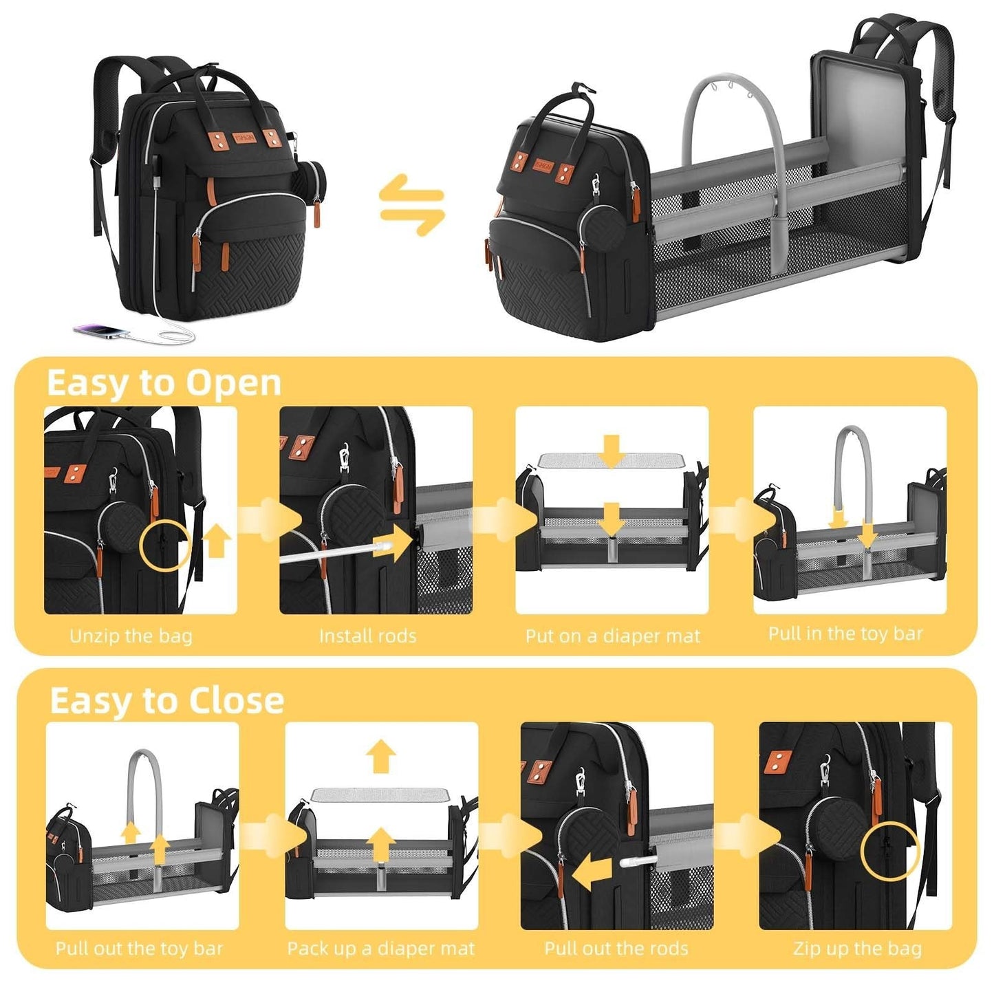 Diaper Bag Backpack with Changing Station, Baby Travel Bag for Boys, Black5