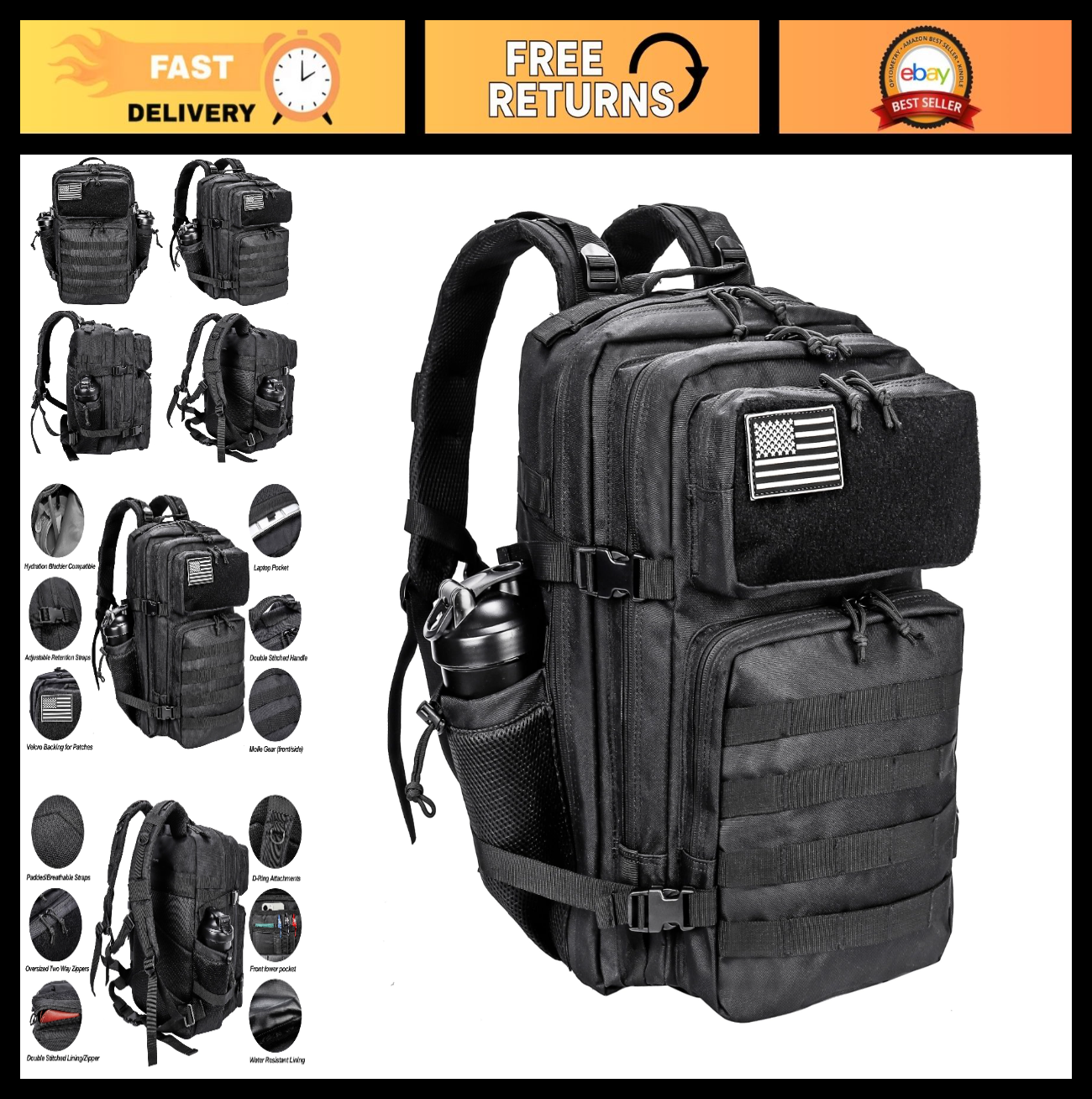 Tactical Military Backpack 45L   3 Day Assault Pack Rucksack with Molle System,0