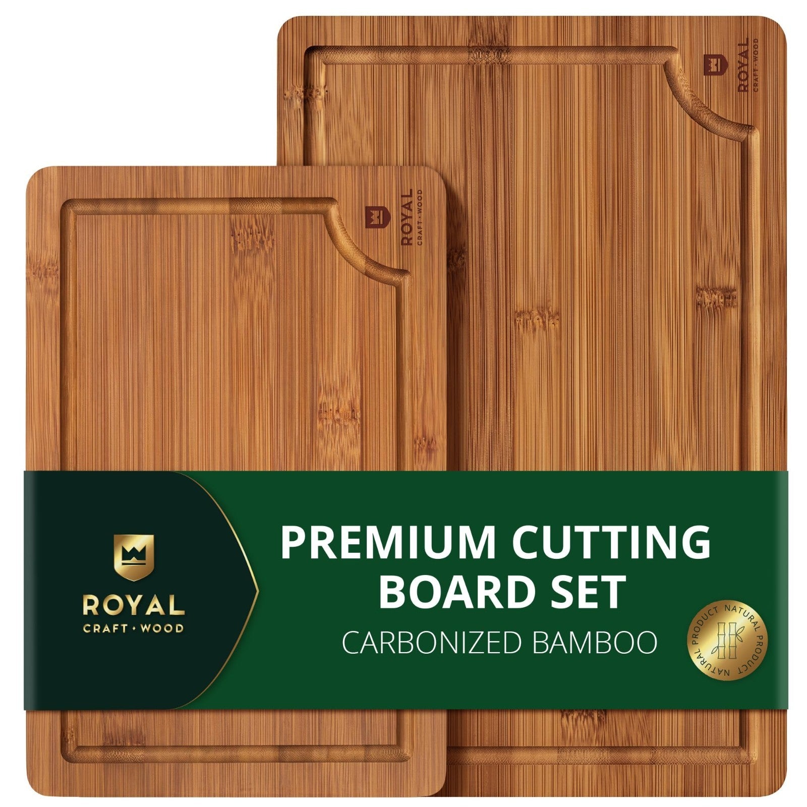 Wooden Cutting Boards Set   Bamboo Kitchen Prep & Serving Board with Juice Groov1