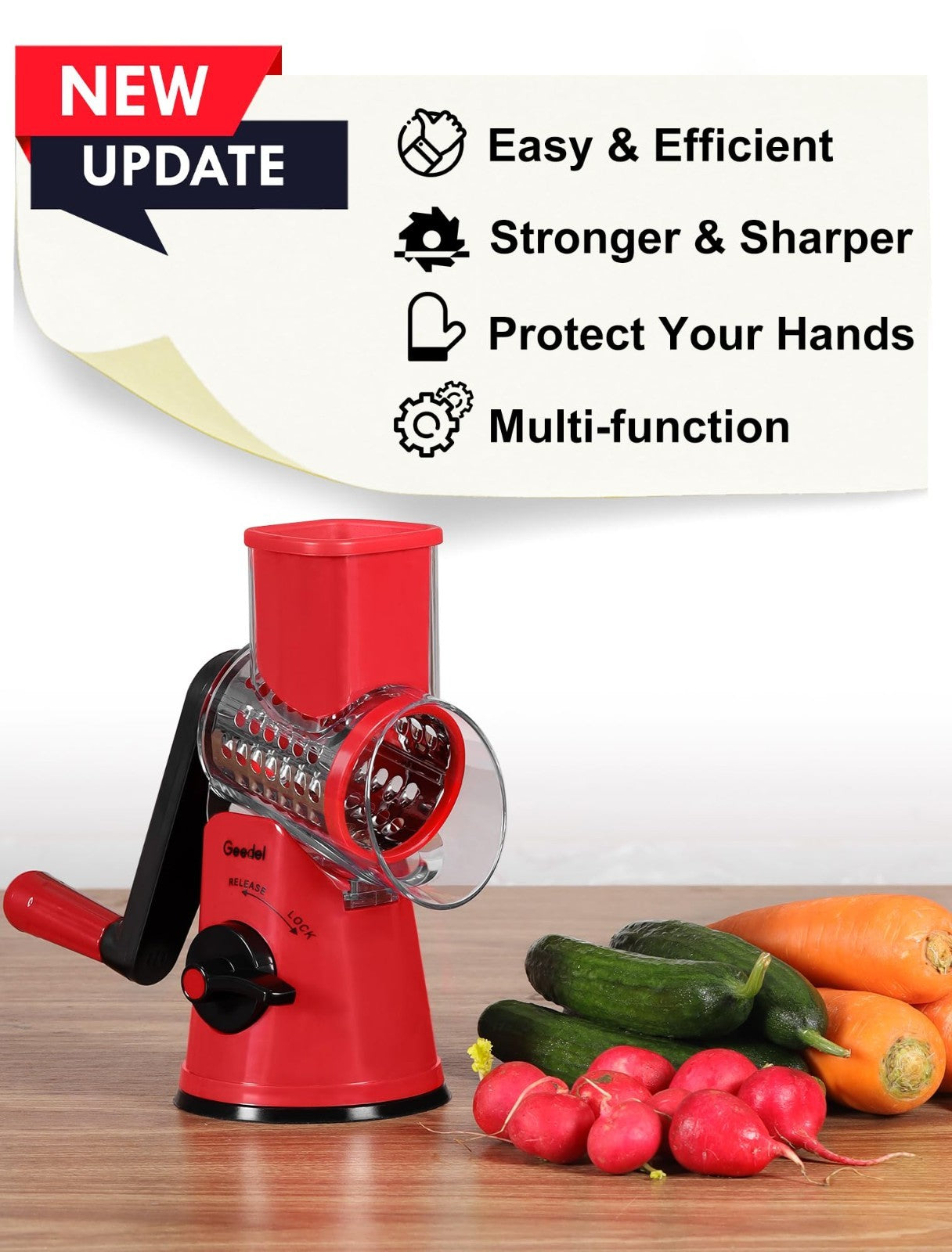 Rotary Cheese Grater & Vegetable Slicer   5 Blades, Stainless Steel, Fast Cuttin4