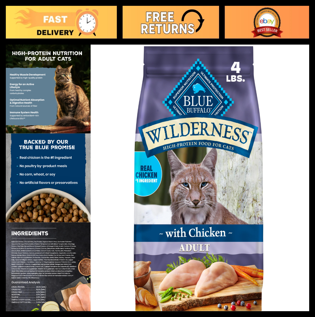 Grain Free Chicken Dry Cat Food for Adults, High Protein, 4 lb Bag0