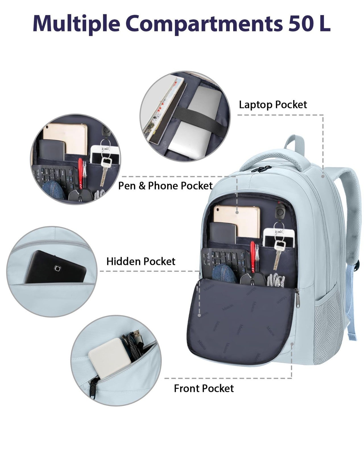 18" Laptop Backpack for Women, TSA Approved Travel Rucksack, 50L Capacity, Durab3