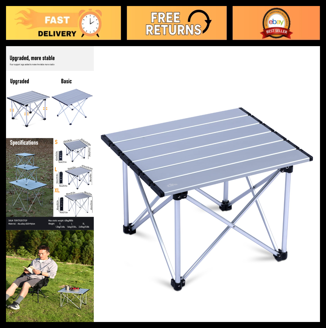Ultralight Portable Folding Camping Table with Carry Bag - Compact & Durable0