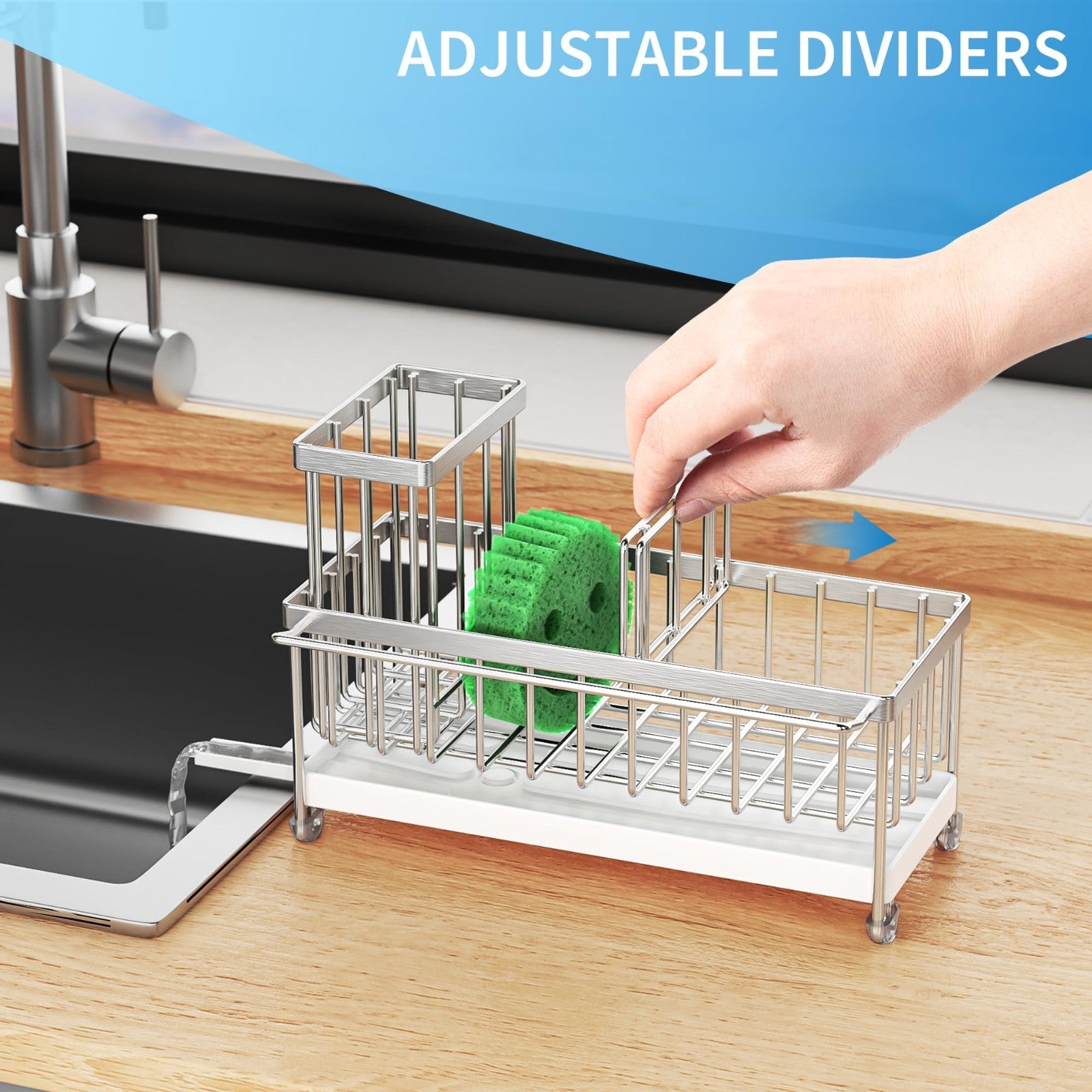 Kitchen Sink Caddy Organizer with Brush Holder, Rustproof Stainless Steel, Towel4