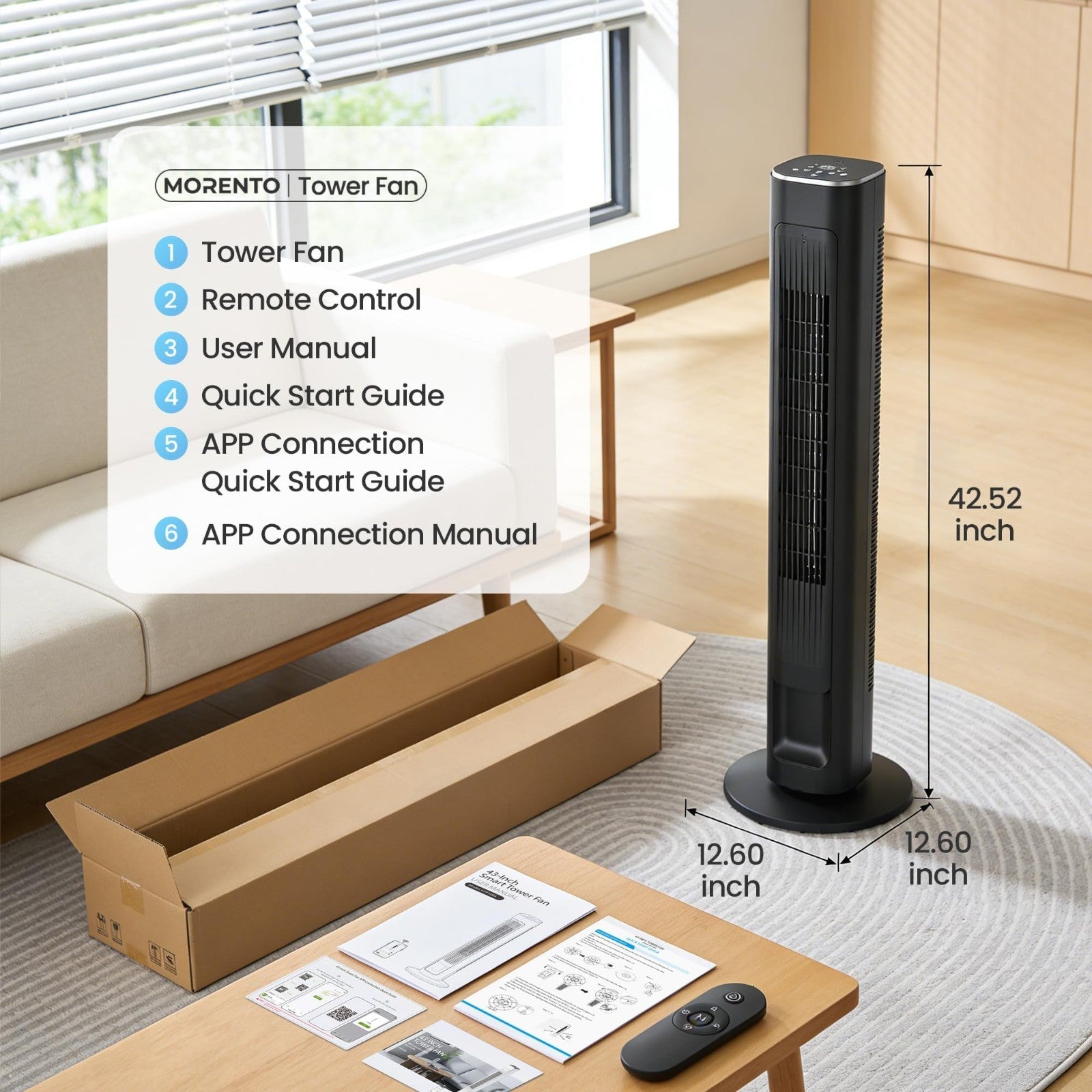 42.8" Smart Tower Fan   90° Oscillation, 12H Timer, 4 Modes, Quiet 28dB, Remote8