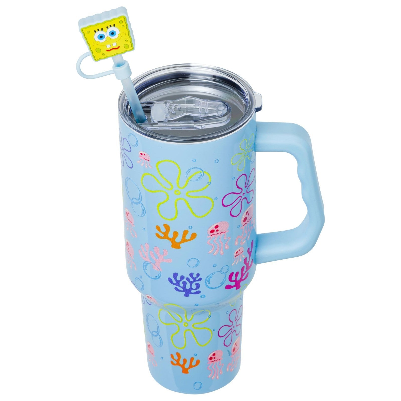 40oz Double Walled Stainless Steel Tumbler with Handle & Straw   Spongebob Jelly3
