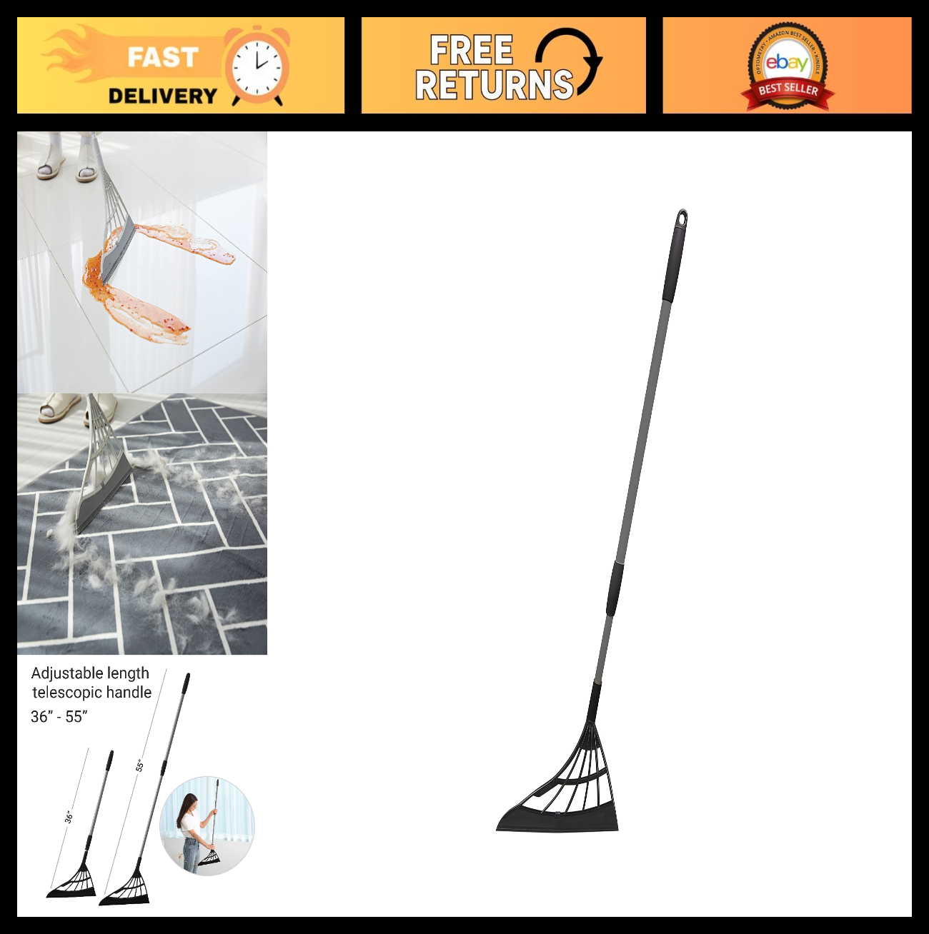 All-Surface Silicone Broom & Squeegee - Pet Hair Remover, Indoor Cleaning Tool f0