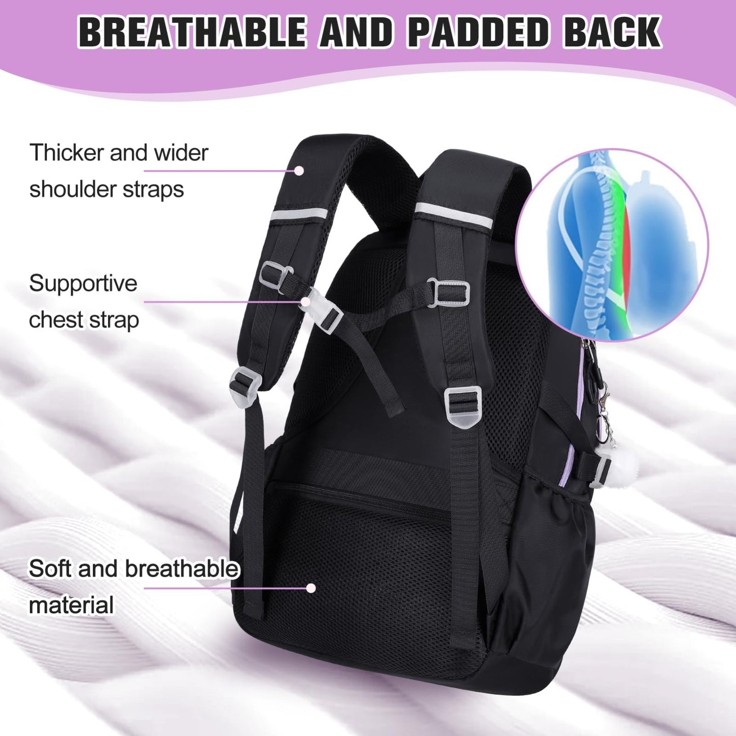 Cute Bow Backpack for Girls   School Bag with Lunch Bag & Pen Case, Stylish & Fu4