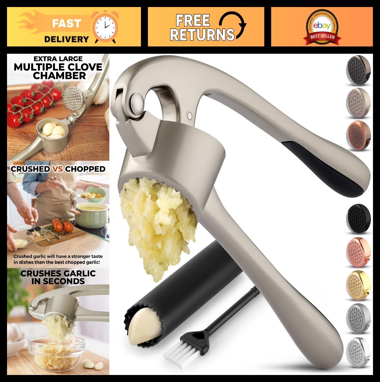 Premium Garlic Press Set   Large Bowl, Rust Proof Mincer Tool, Easy Squeeze Peel0