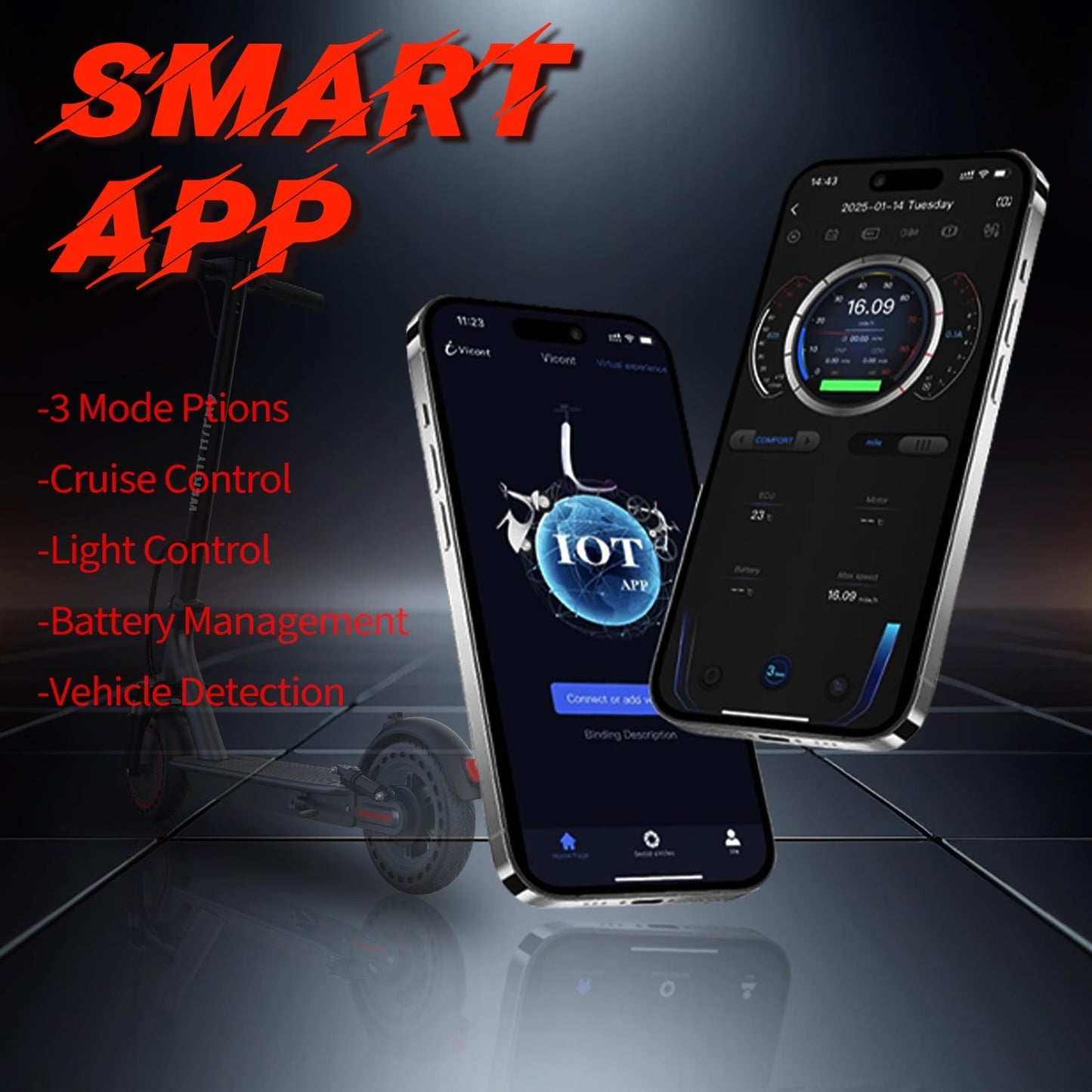Powerful Electric Scooter 500W Motor, 19MPH Speed, 16-27 Miles Range, Folding E-4
