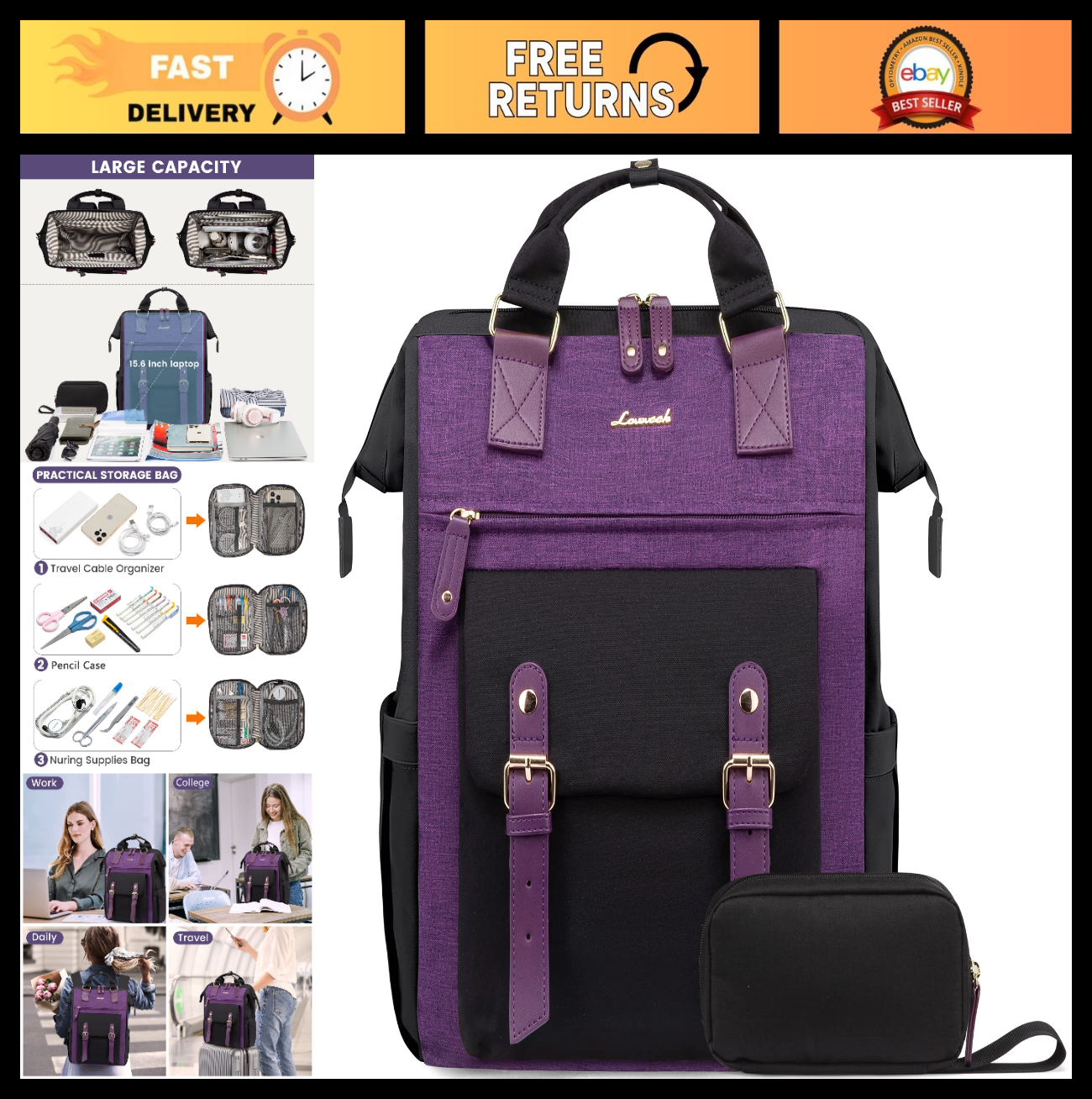 Stylish Women's Laptop Backpack, Teacher & Nurse Work Bag, 15.6" Travel Purse0