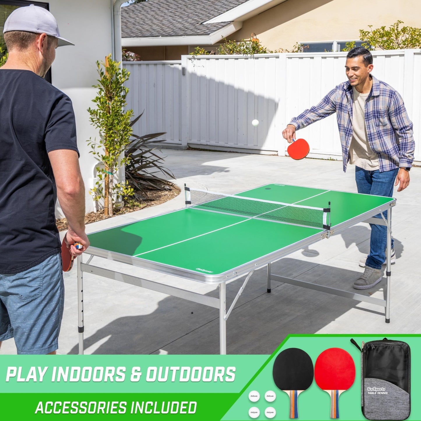 6x3 ft Adjustable Height Table Tennis Table Set - Indoor/Outdoor Game - Green/Bl5