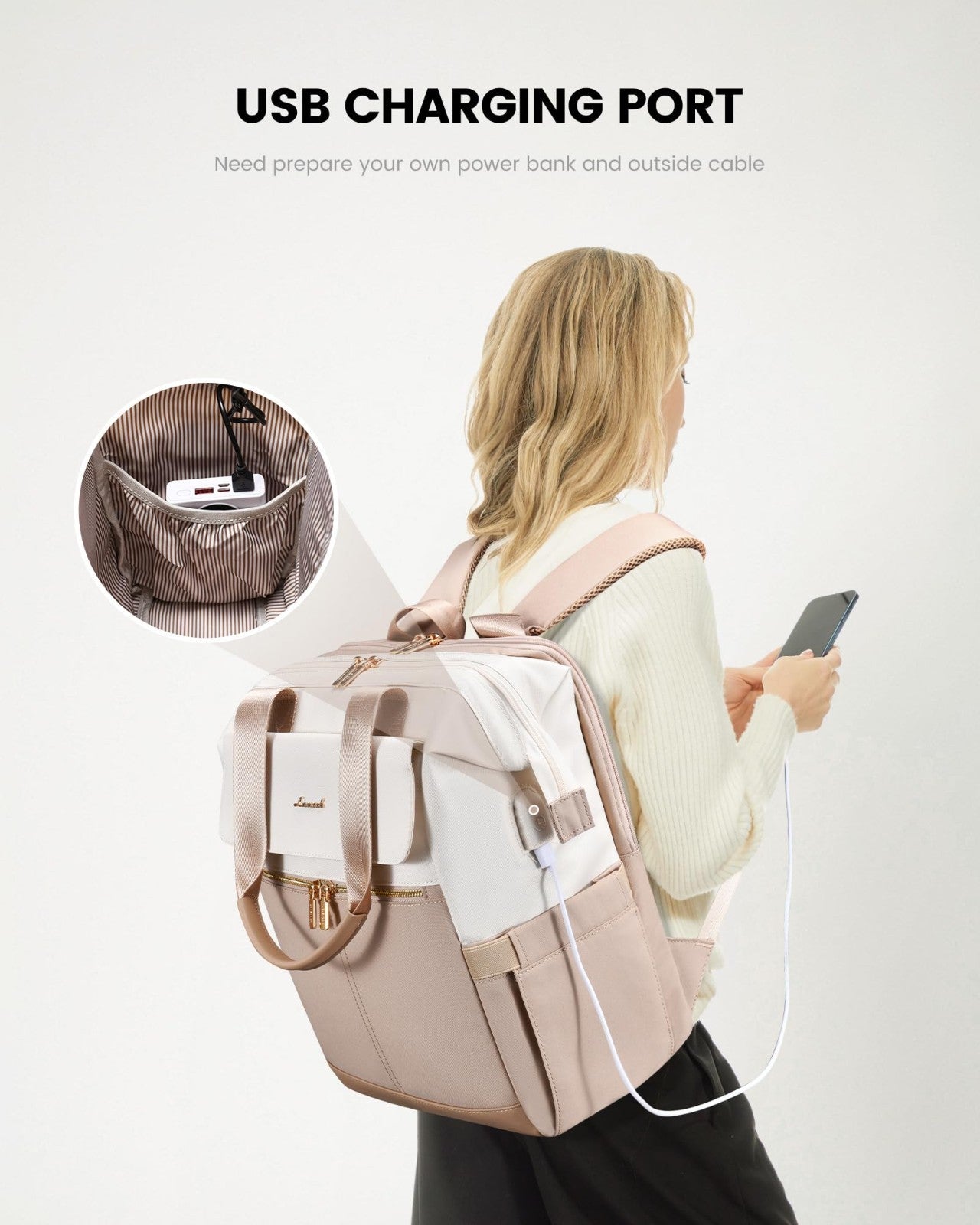 Large Capacity 17.3" Laptop Backpack for Women, Waterproof Travel Bag with USB P5