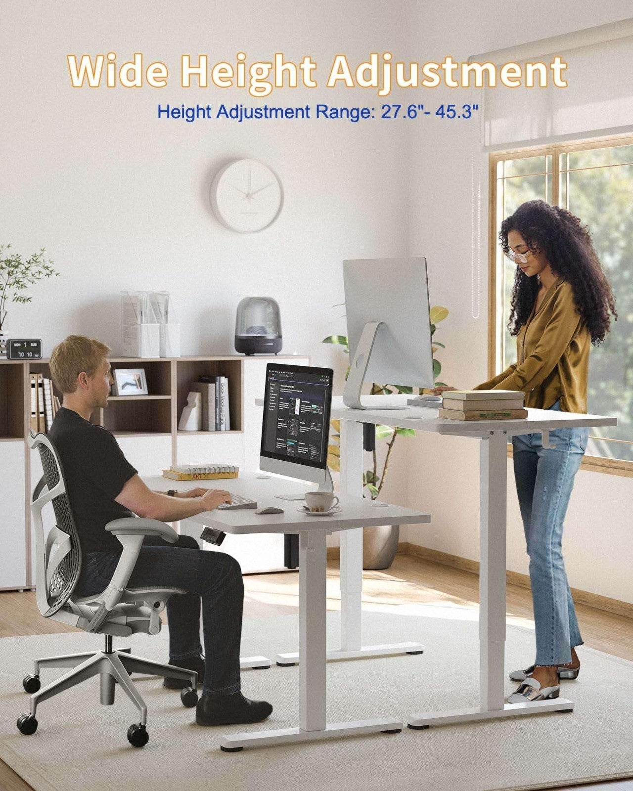 Adjustable Electric Standing Desk 48x24 Inches, Height-Adjustable Home Office De2
