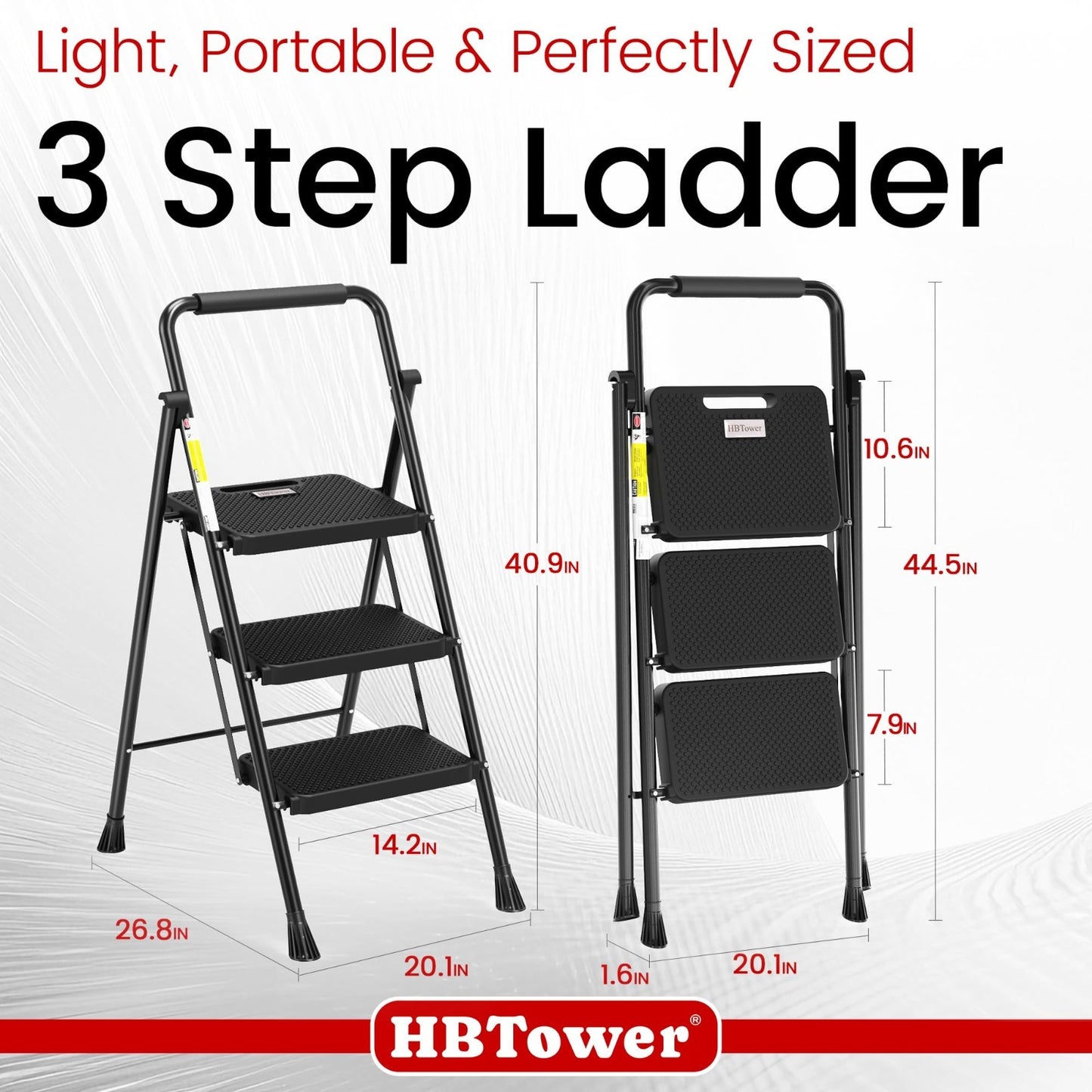 Folding Step Ladder with Anti Slip Pedal, Sturdy Lightweight Steel Stool, Handra2