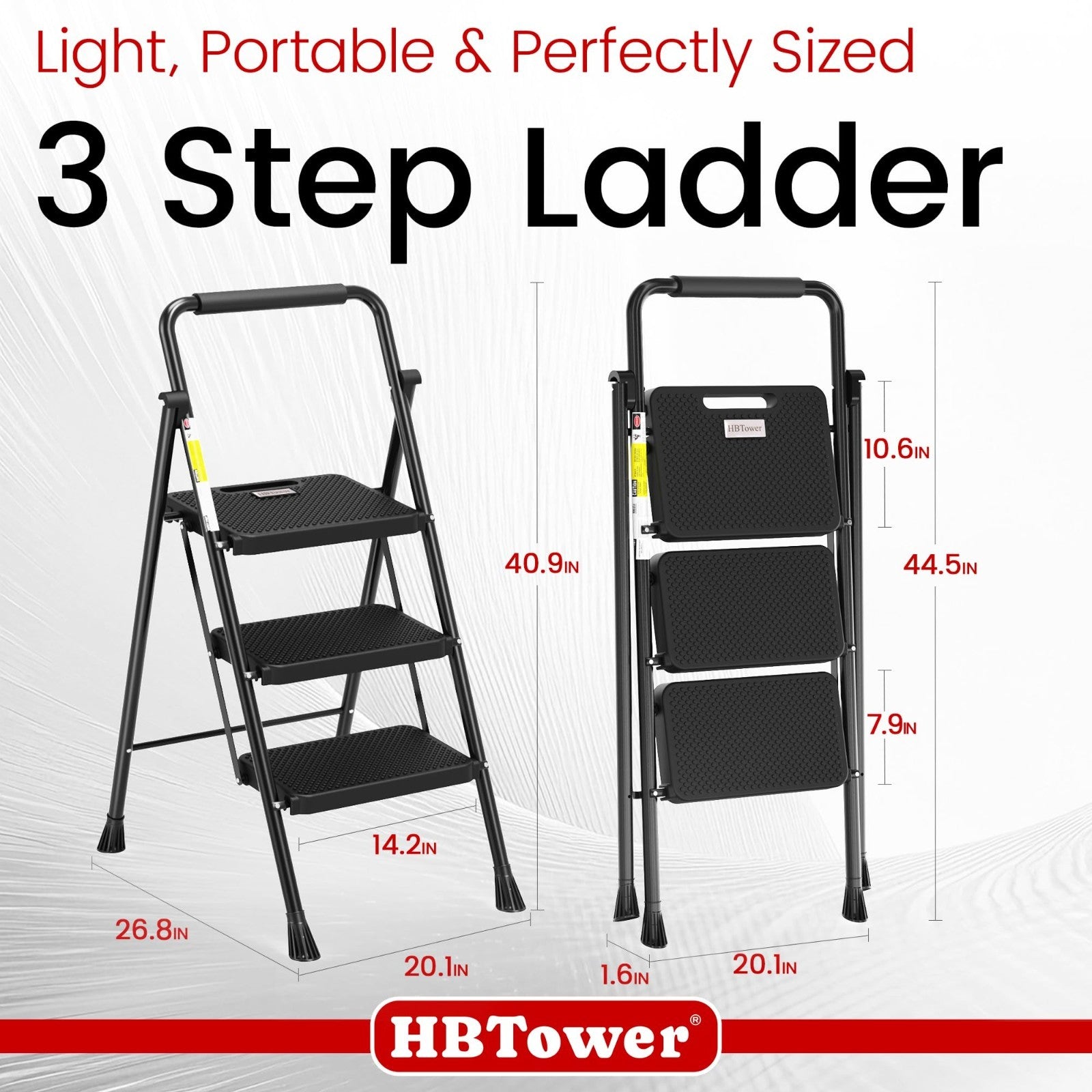 Folding Step Ladder with Anti Slip Pedal, Sturdy Lightweight Steel Stool, Handra2
