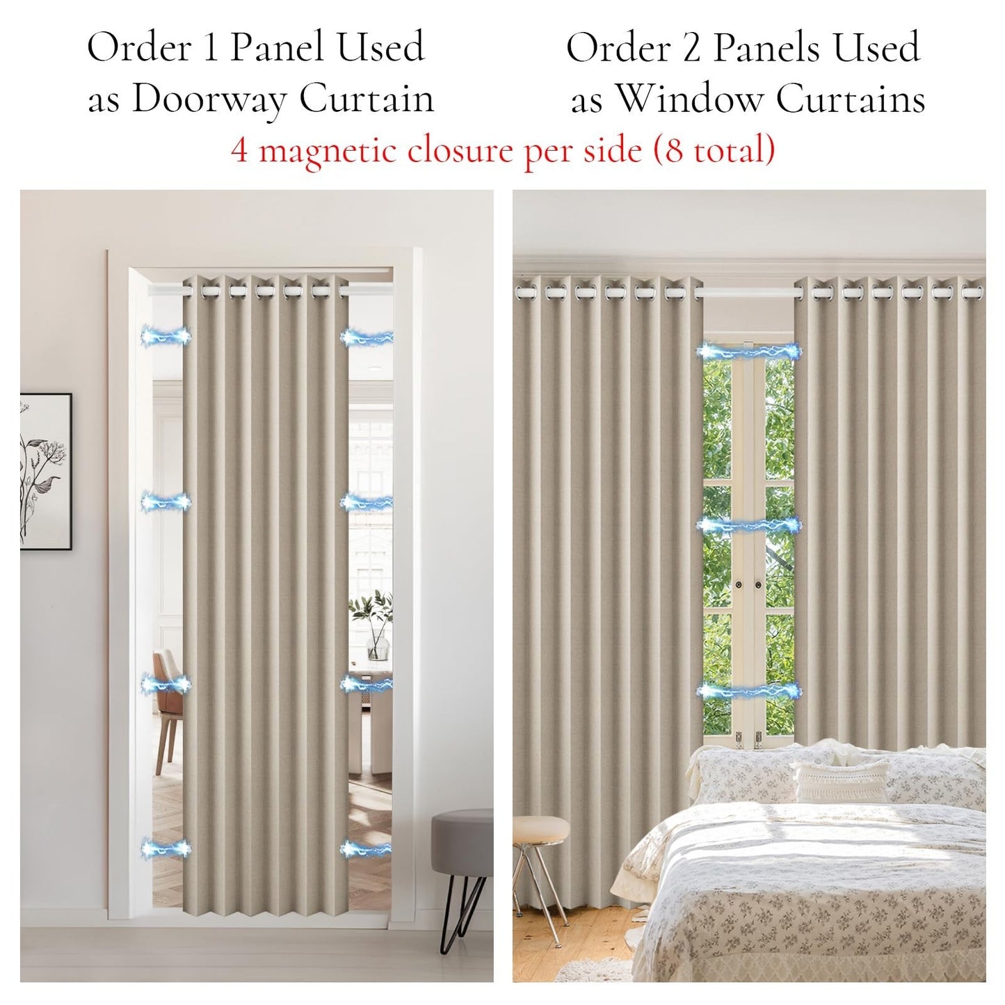 100% Blackout Magnetic Folding Door Curtain   Closet & Doorway Panel, Tan, W52 x7