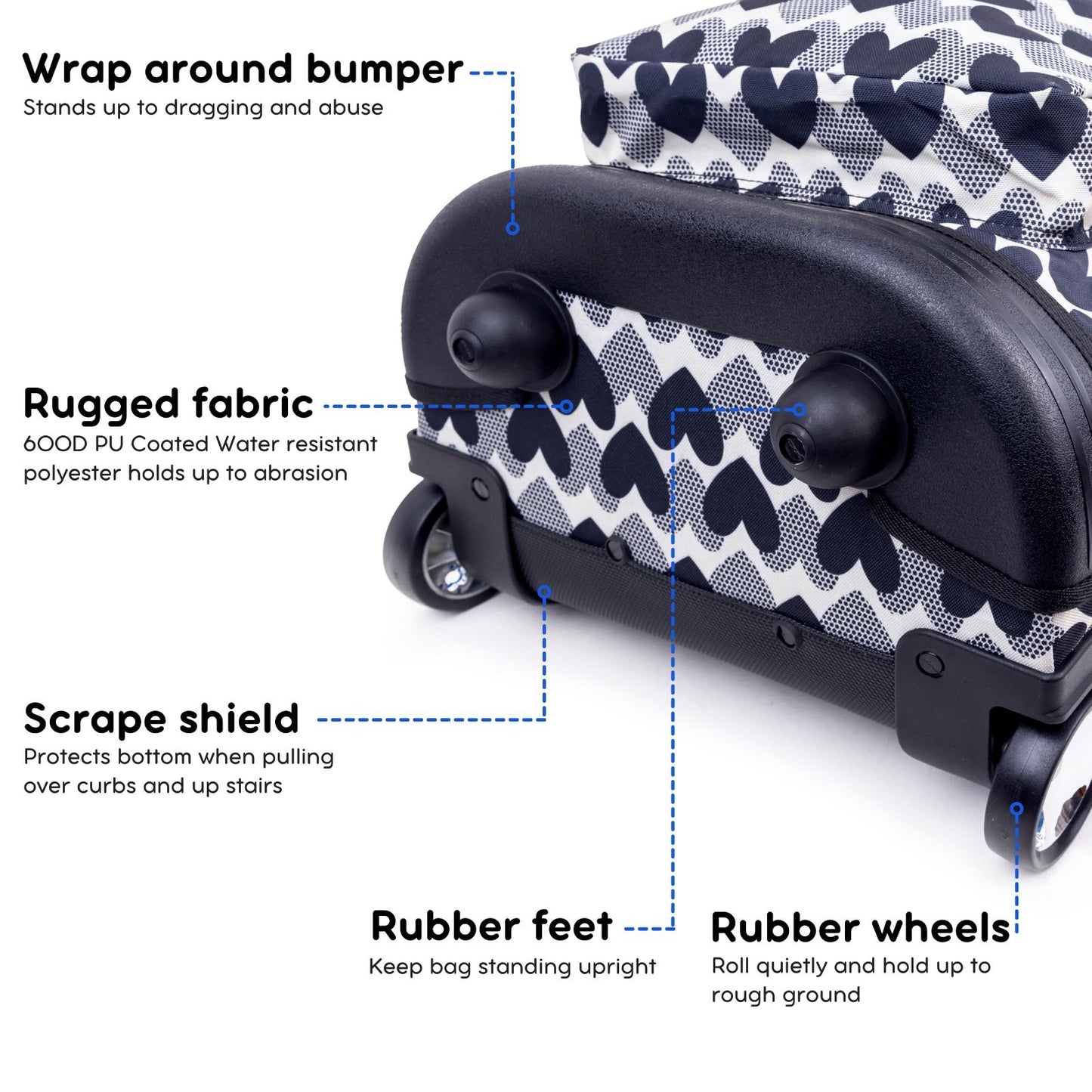 Rolling Backpack with Wheels, Heart Dot Design, Lightweight Travel Bag, School B4