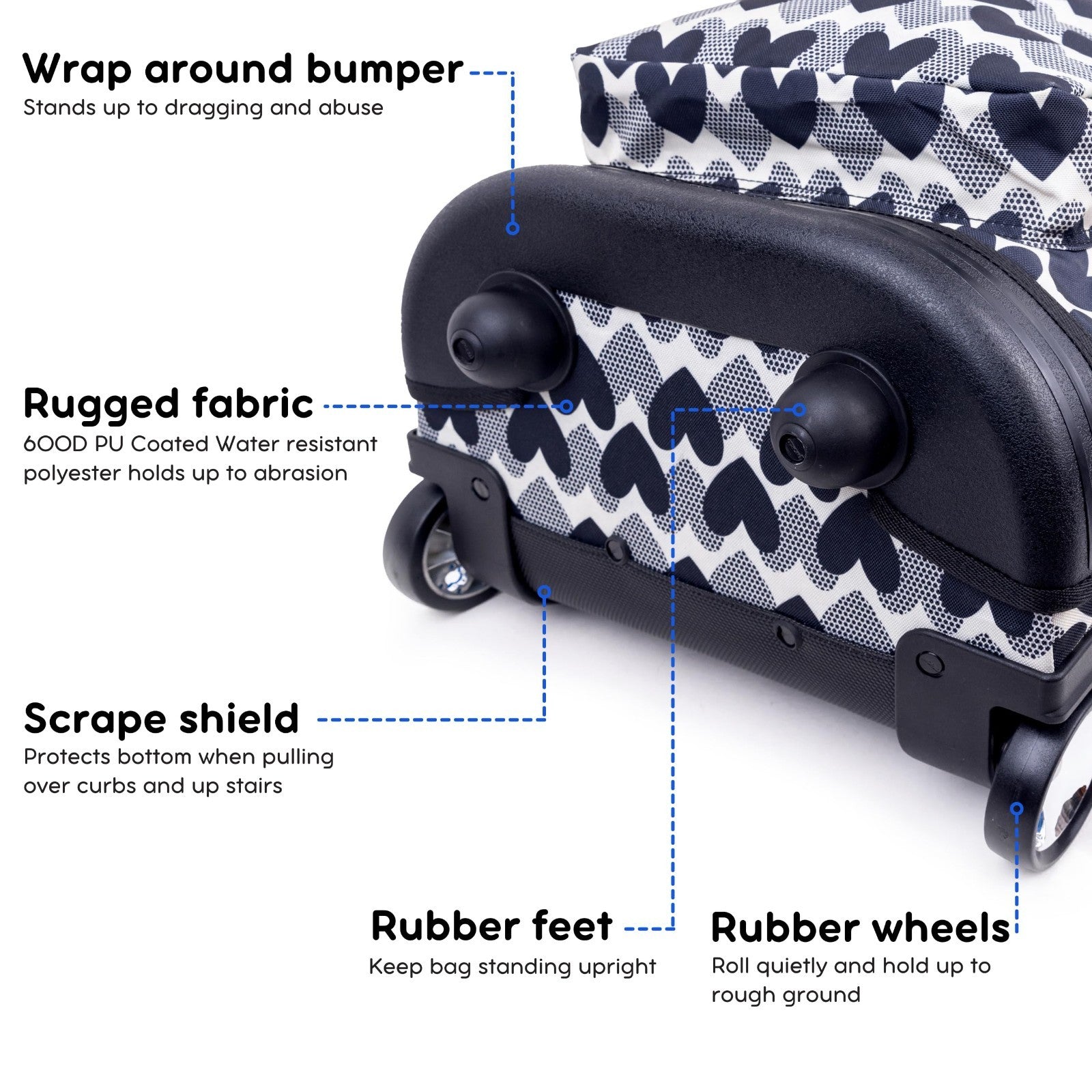 Rolling Backpack with Wheels, Heart Dot Design, Lightweight Travel Bag, School B4