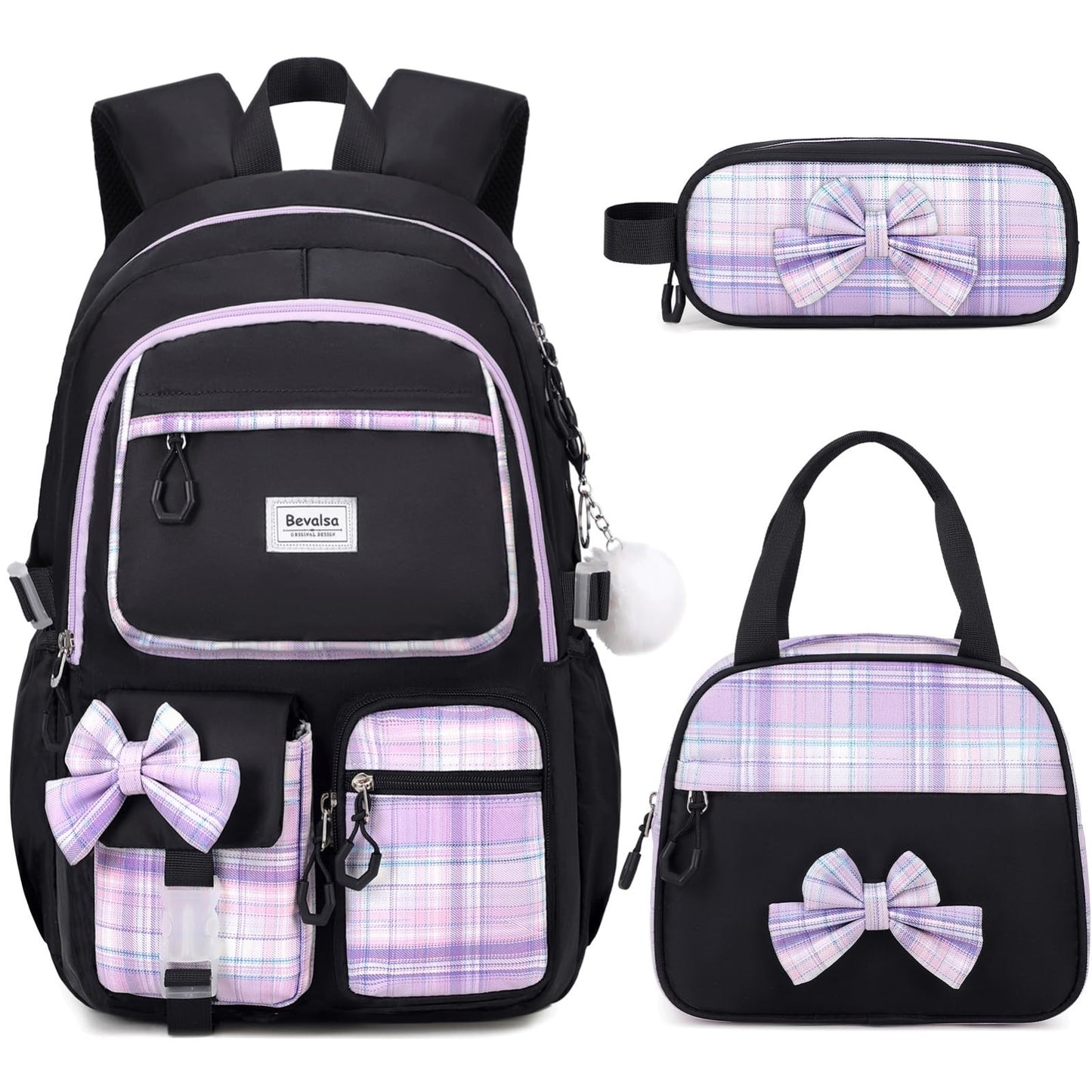 Cute Bow Backpack for Girls   School Bag with Lunch Bag & Pen Case, Stylish & Fu1