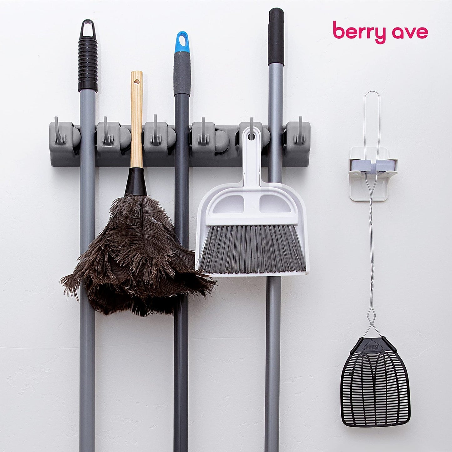 5 Slot Broom Holder & Mop Gripper - Wall Mount Tool Organizer, No-Drill, Anti-Sl2