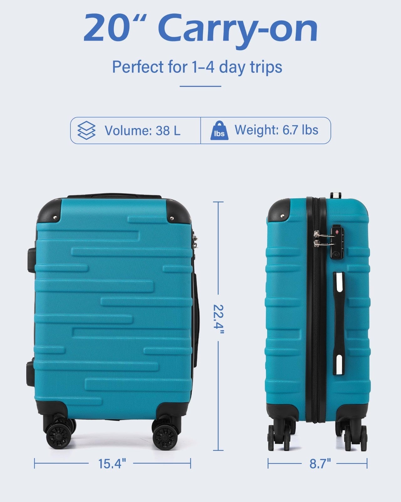20" Hardside ABS Carry-On Luggage with TSA Lock, 360° Spinner Wheels, Scratch-Re6