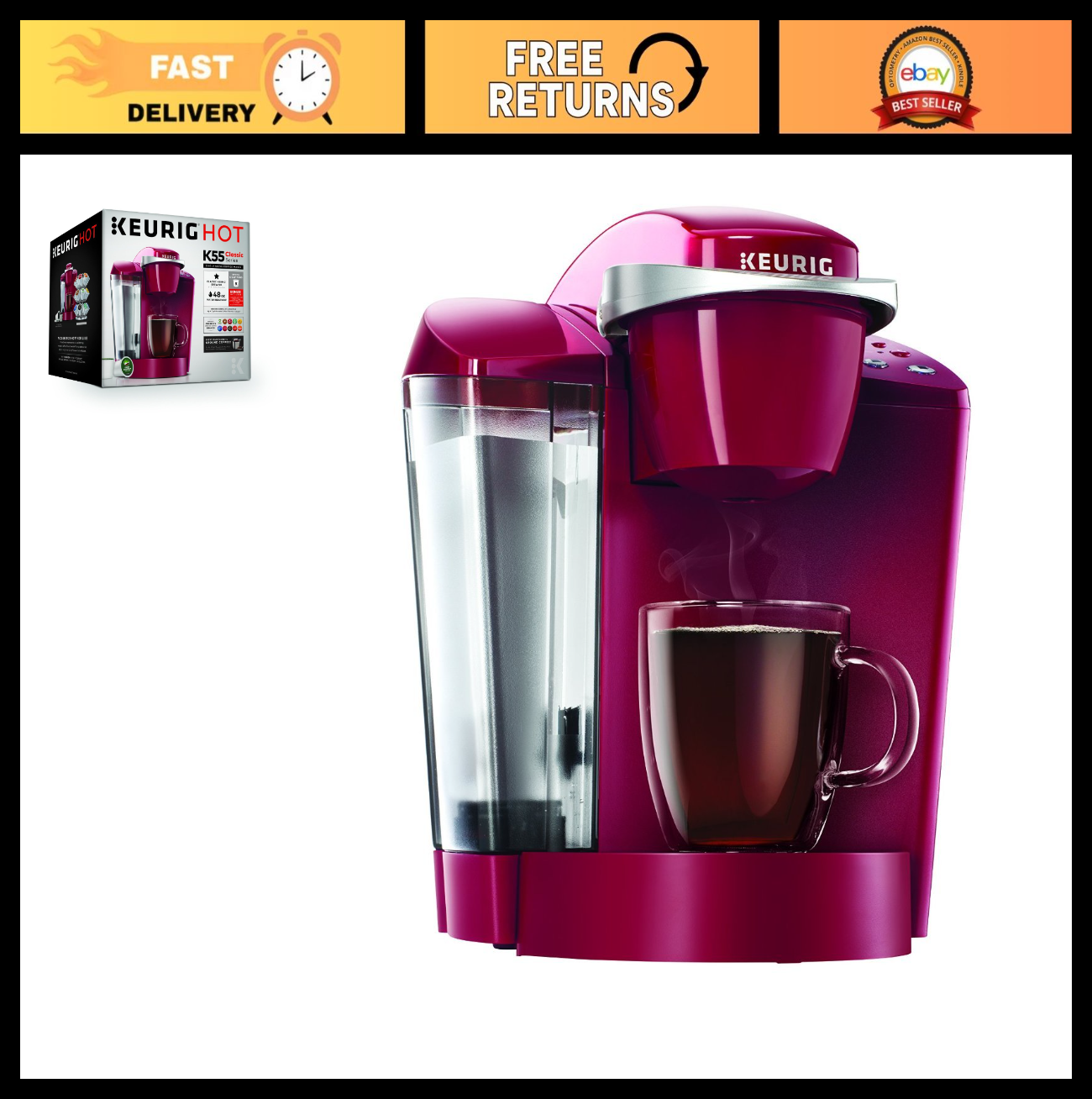 Single Serve Coffee Maker, K Cup Pod Brewer, Compact Design, Rhubarb Color0