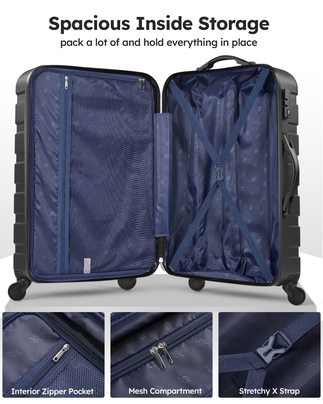 3-Piece Hardside Luggage Set, Lightweight Spinner Suitcases with TSA Lock, 20/244