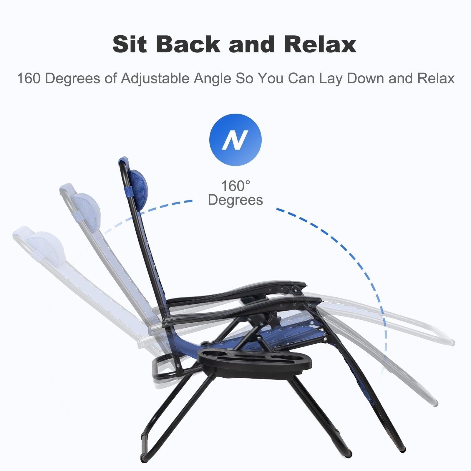 Set of 2 Adjustable Zero Gravity Lounge Chairs   Relaxing Patio Recliners with P4