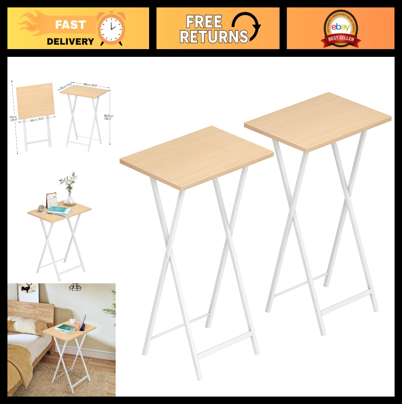 Folding TV Tray Tables Set of 2 - Industrial Snack Tables for Small Spaces, Easy0