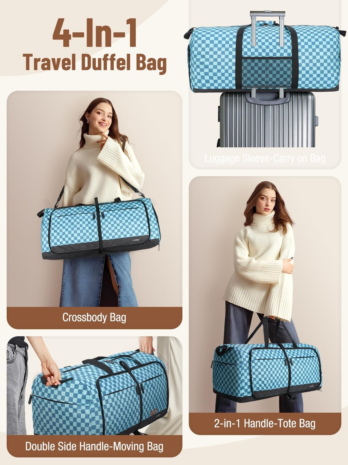 Large Foldable Travel Duffle Bag for Women - 80L, Separate Shoe Compartment, Wee4