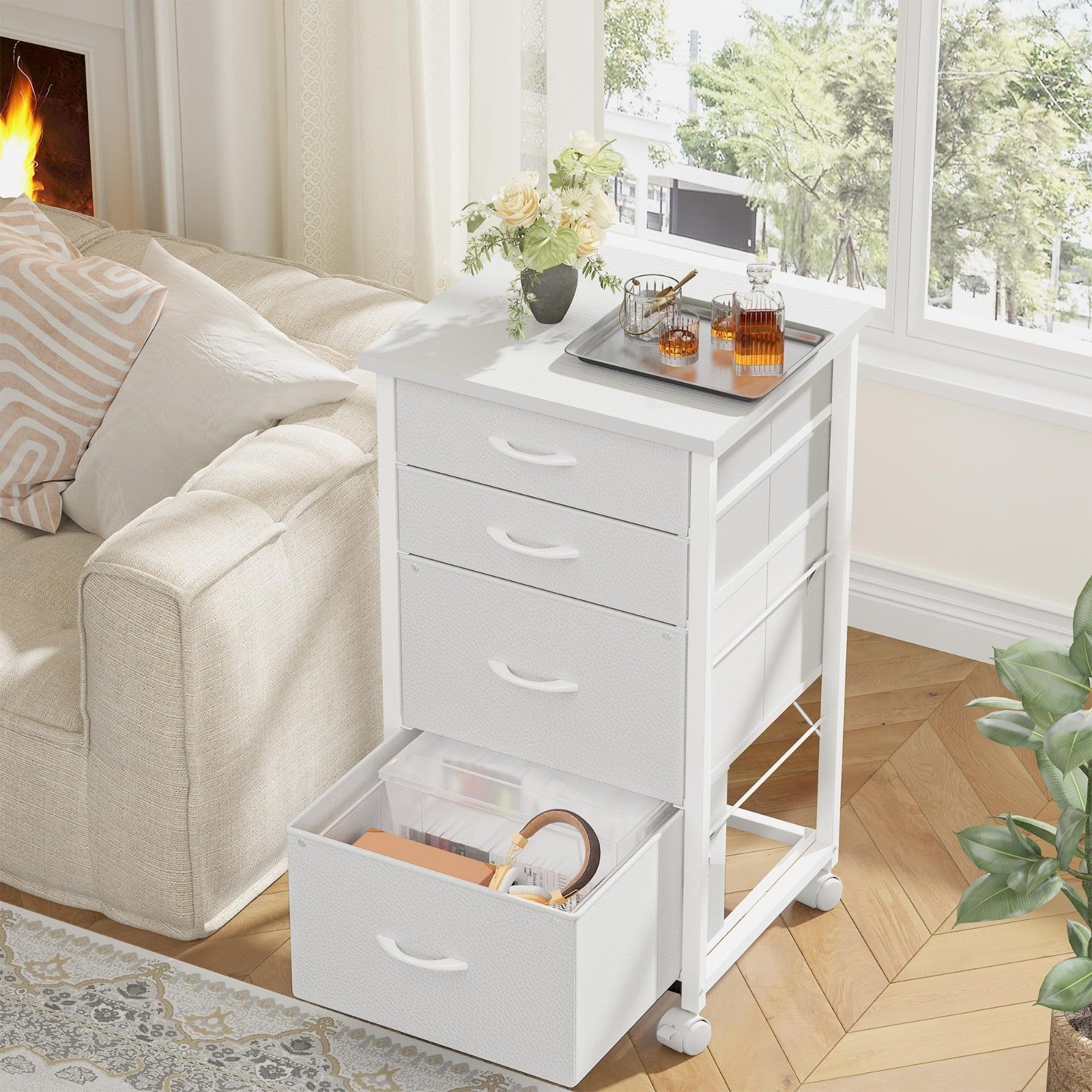 4 Drawer Rolling File Cabinet for A4 Letter Size   Home Office Storage, Printer6