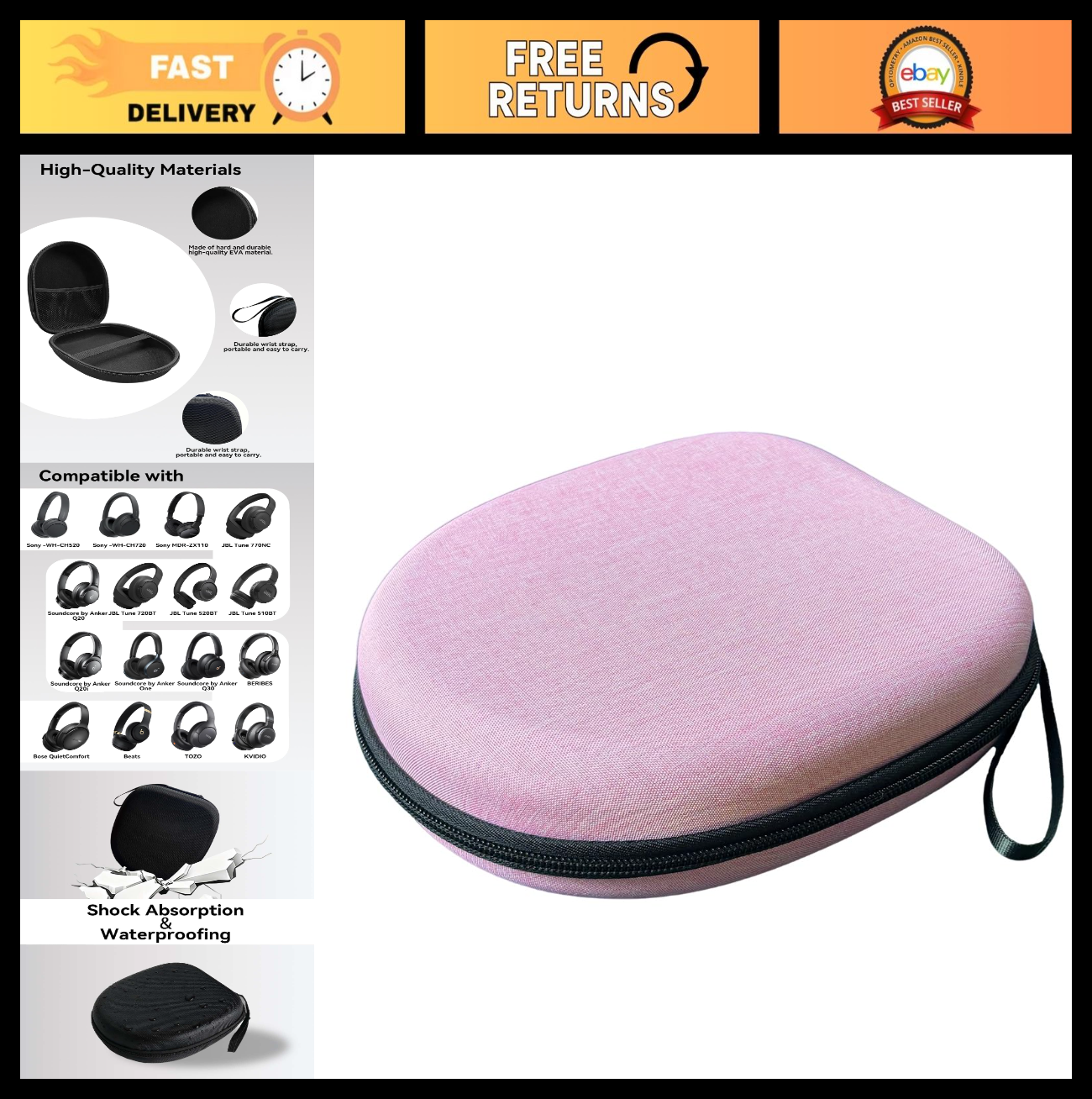 Over Ear Headphones Case for Sony WH CH520, JBL Tune, Soundcore Q20i/Q30, KVIDIO0