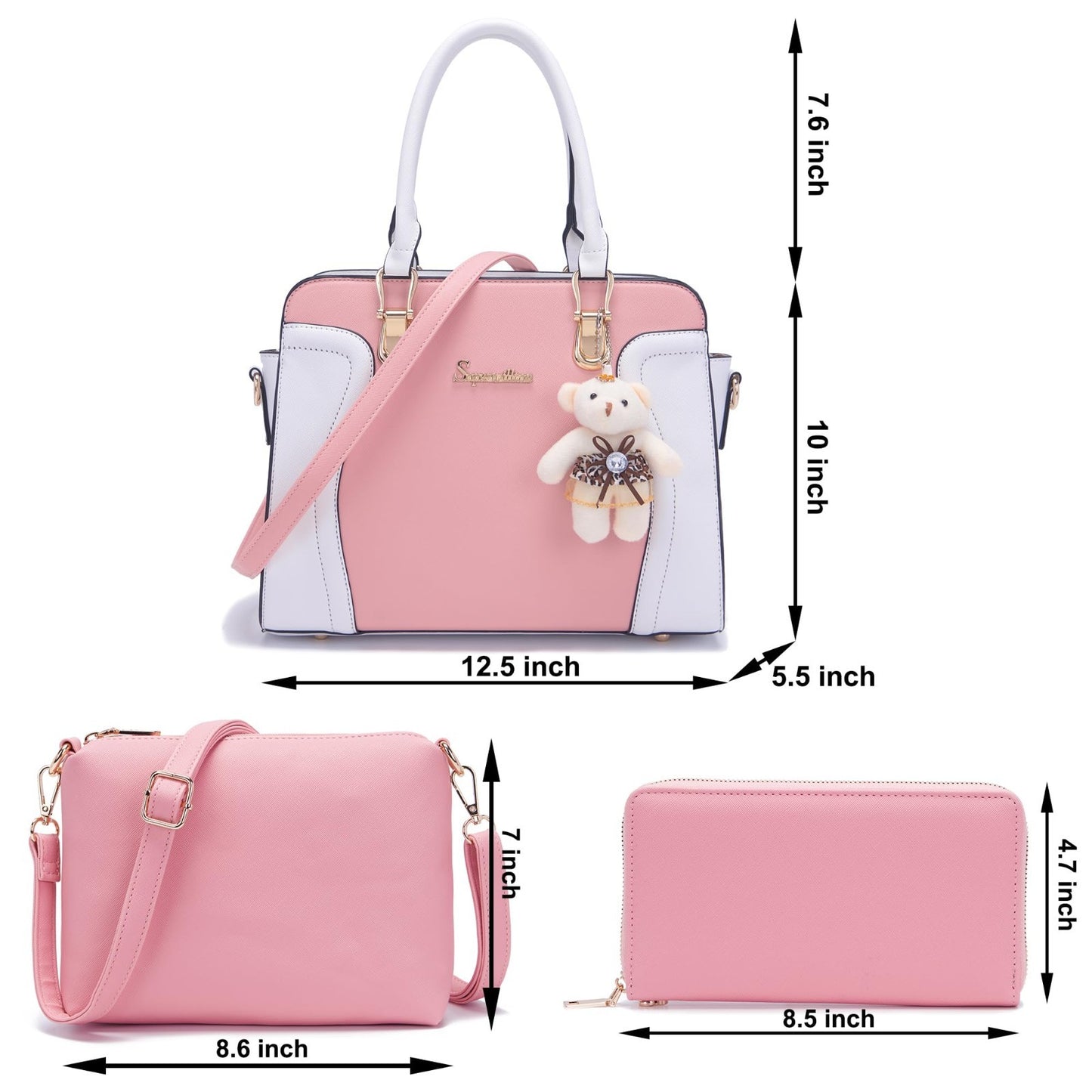 Stylish 3pcs Women's Shoulder Handbags Satchel Bag & Wallet Set - Fashion Purse4