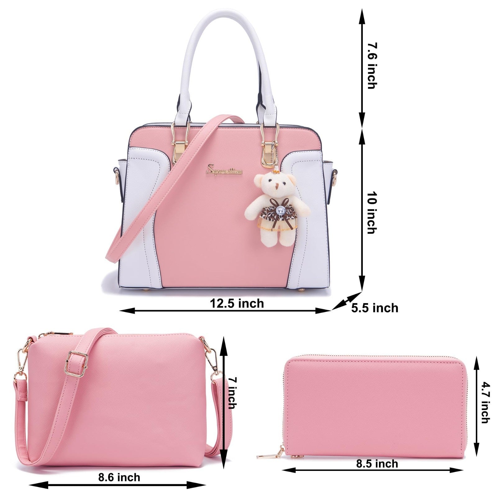 Stylish 3pcs Women's Shoulder Handbags Satchel Bag & Wallet Set - Fashion Purse4
