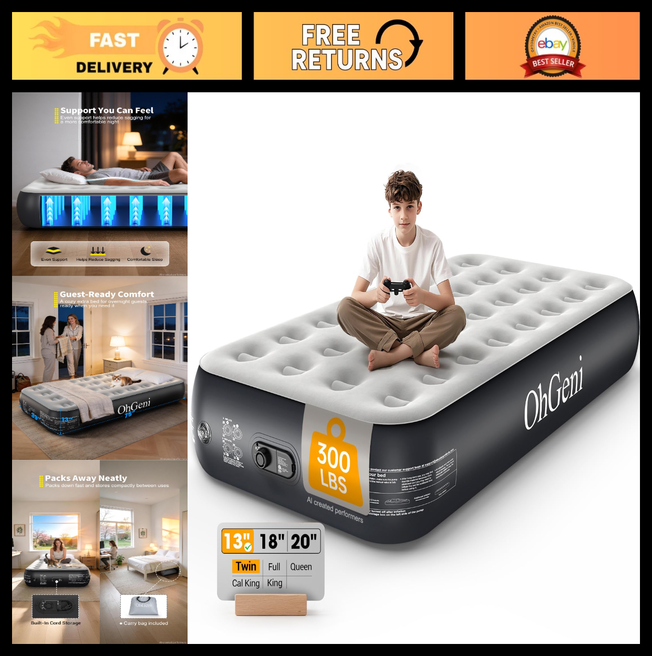 13" Raised Twin Air Mattress with Built in Pump, Inflatable Bed for Home & Campi10