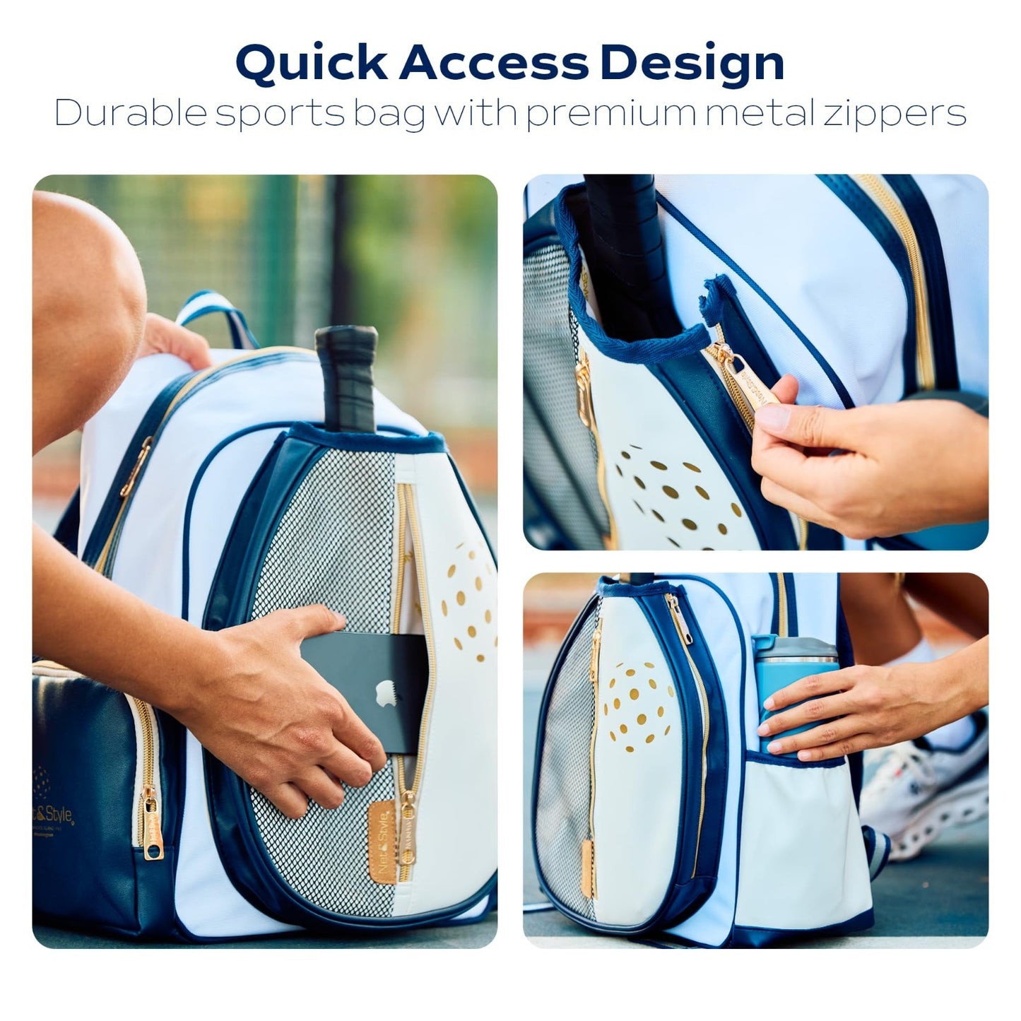 Large Capacity Pickleball Backpack with Paddle Holder, Ball Pocket & Water Bottl3