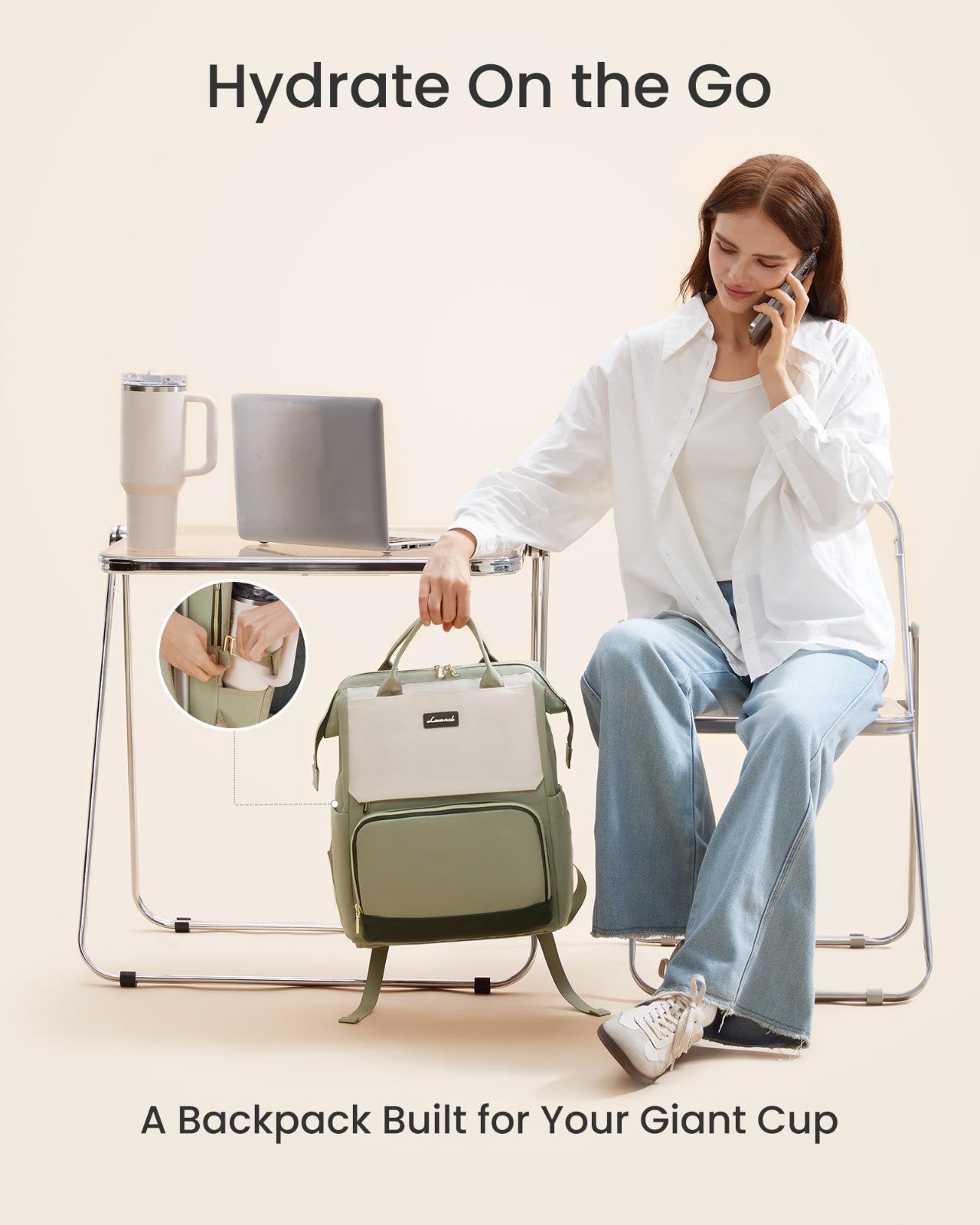 Stylish Laptop Backpack for Women   Giant Tumbler Holder, Travel, Work, Nurse, T5