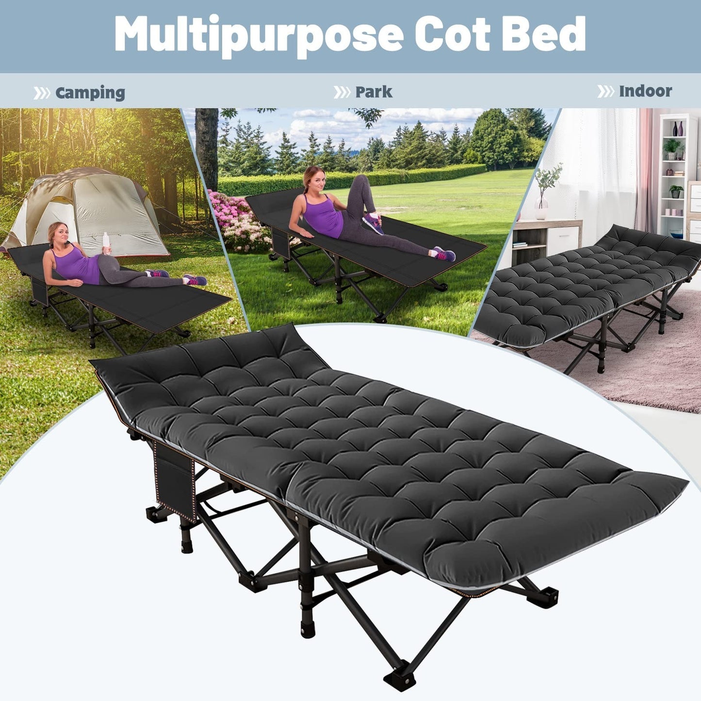 Oversized Folding Camping Cot for Adults, 32" Wide, 900 lbs Capacity, Includes P6
