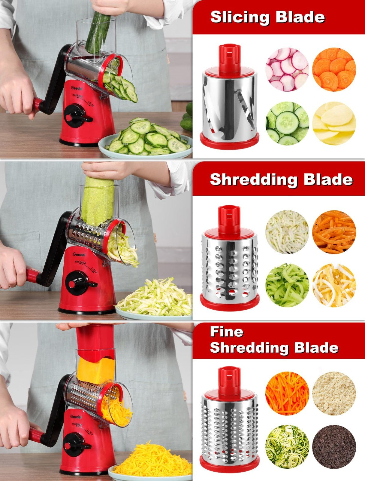 Rotary Cheese Grater & Vegetable Slicer   5 Blades, Stainless Steel, Fast Cuttin3