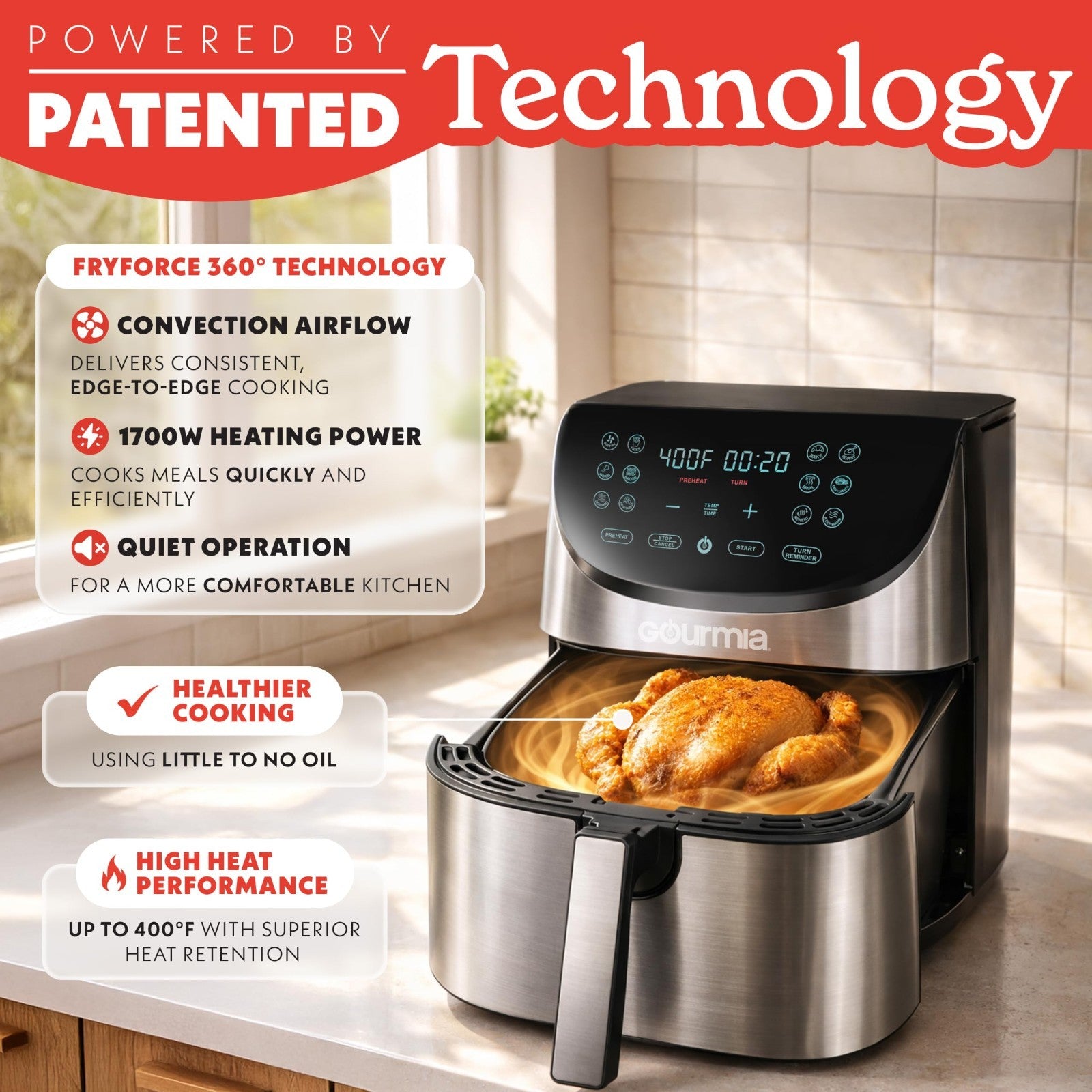 Extra Large 8 Qt Air Fryer, Digital Display, 12 Cooking Presets, Stainless Steel5
